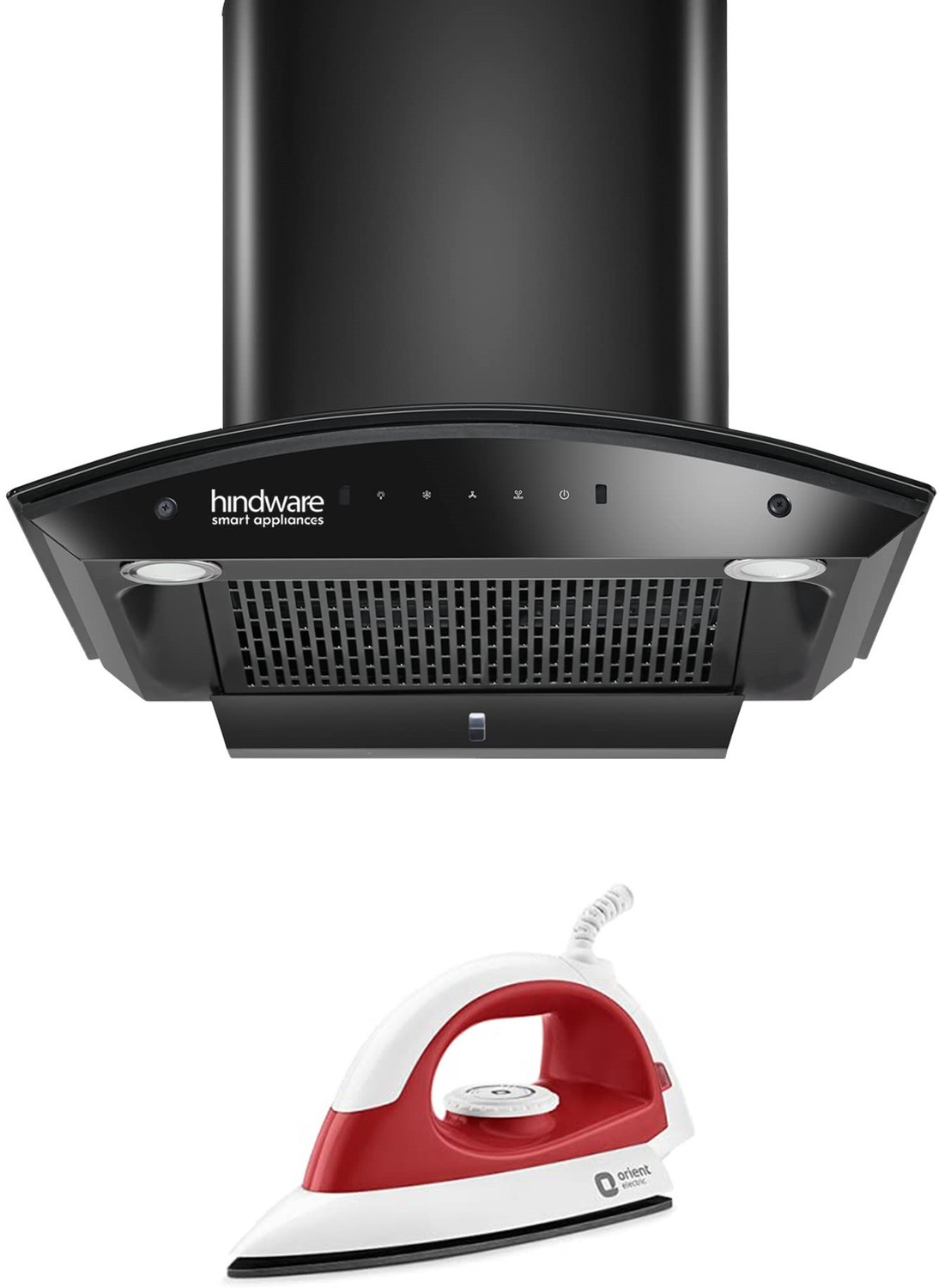 Image of Hindware Chromia 60 Cm Chimney 1200 M3 /Hr Filter-less Touch Control + Free orient iron Auto Clean Wall Mounted BLACK 1200 CMH Chimney