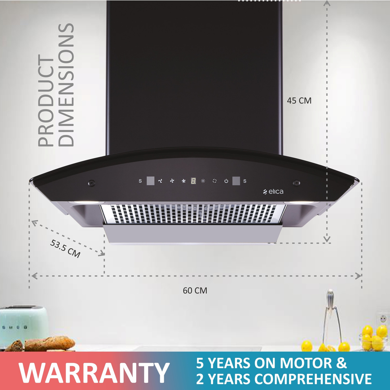 Image of Elica WDFL 608 HAC MS NERO Auto Clean Wall Mounted Black 1350 CMH Chimney