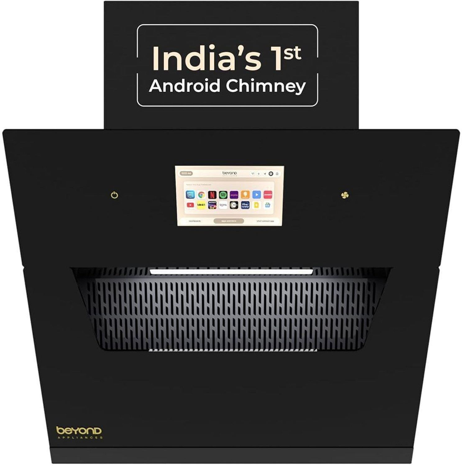 Image of Beyond Appliances Eris 90cm Slant Android Chimney Filter-Less 1500 CMH 60 cm Auto Clean Chimney (Wall Mounted, Black)
