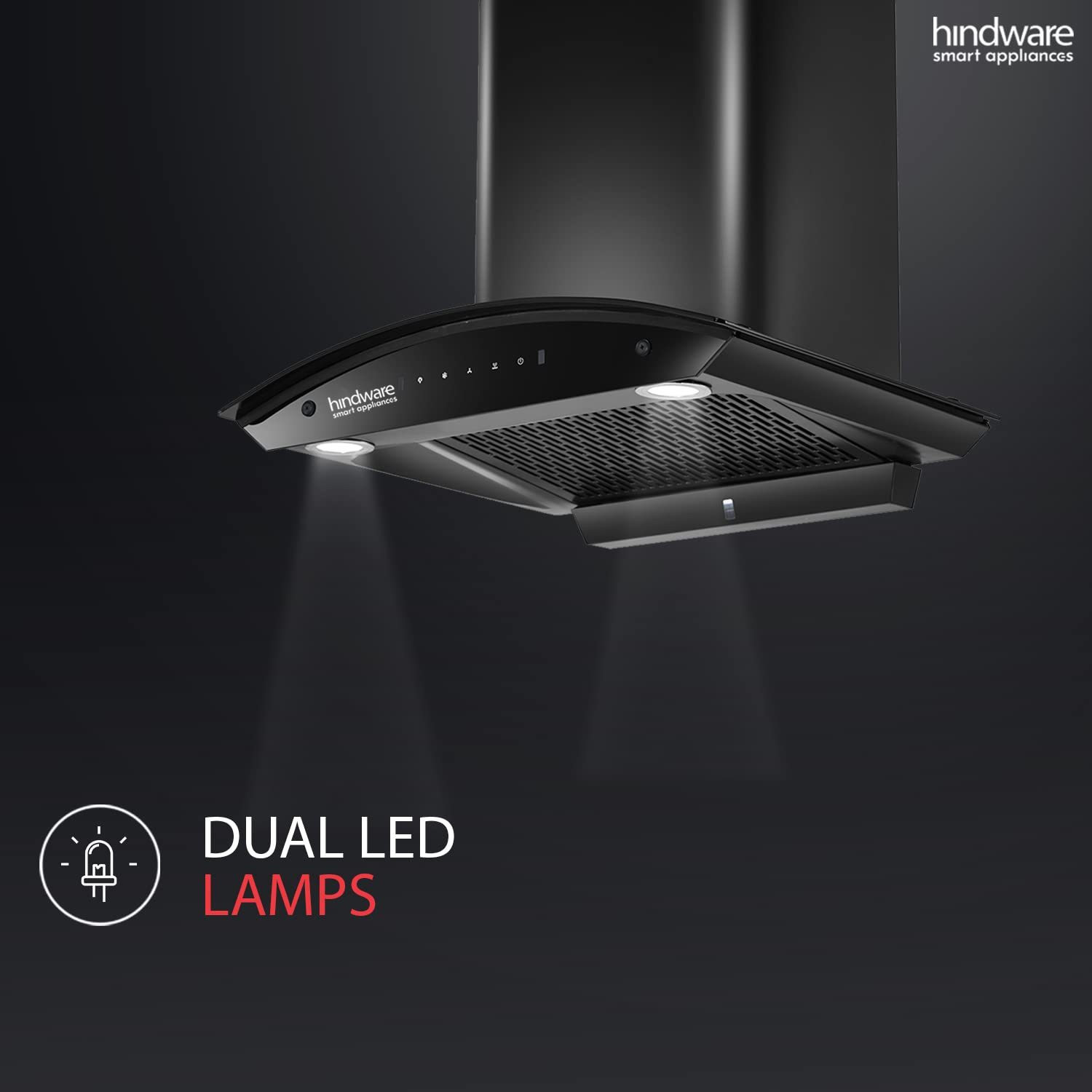 Image of Hindware Chromia 60 Cm Chimney 1200 M3 /Hr Filter-less Touch Control + Free orient iron Auto Clean Wall Mounted BLACK 1200 CMH Chimney