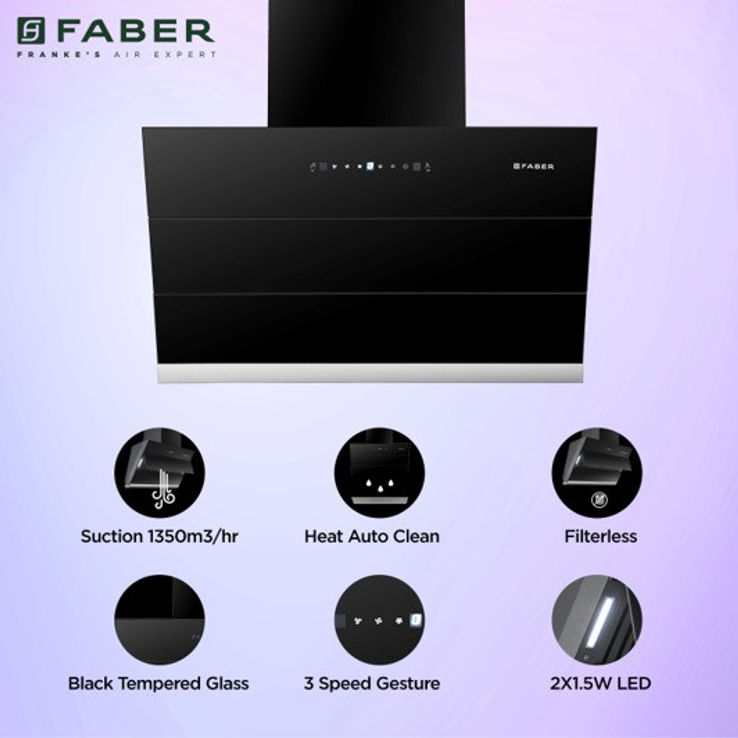 Image of FABER HOOD ZENITH FL SC AC BK 75 Auto Clean Wall Mounted BLACK 1350 CMH Chimney