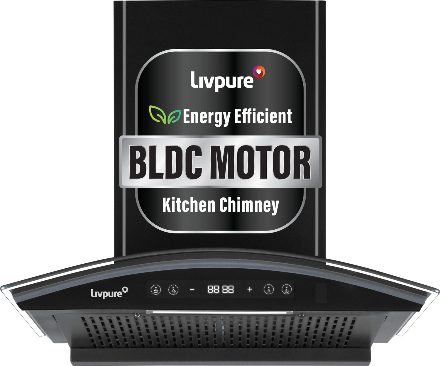 LIVPURE ETERNA-BLDC-60-FL-HAC Auto Clean Wall Mounted BLACK 1400 CMH Chimney
