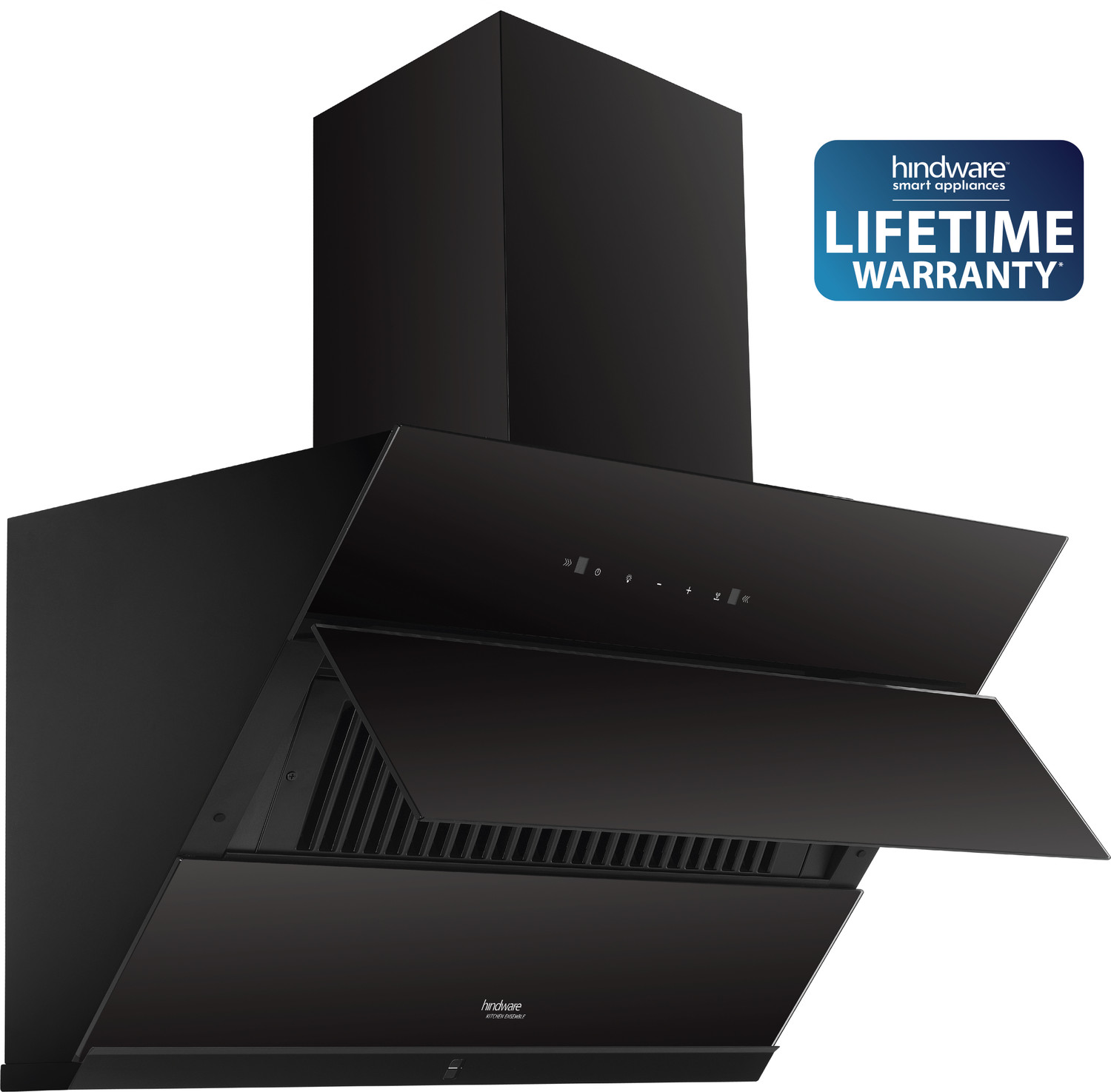 Image of Hindware Smart Appliances Greta Neo 90 Auto Clean | Maxx Technology | Slant | Filterless | Touch Control | Motion Sensor | 10 Years Motor Warranty | Energy Efficient LED Light | Powerful Suction | Low Noise | Wall Mounted Black 1350 CMH Chimney