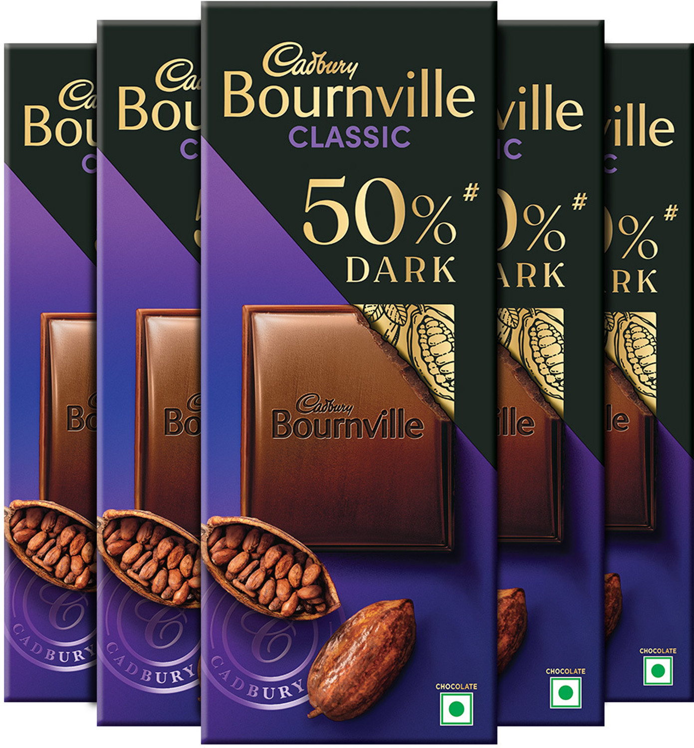 Cadbury Bournville 50% Cocoa Dark Chocolate Bar 80 g (Pack of 5) Bars