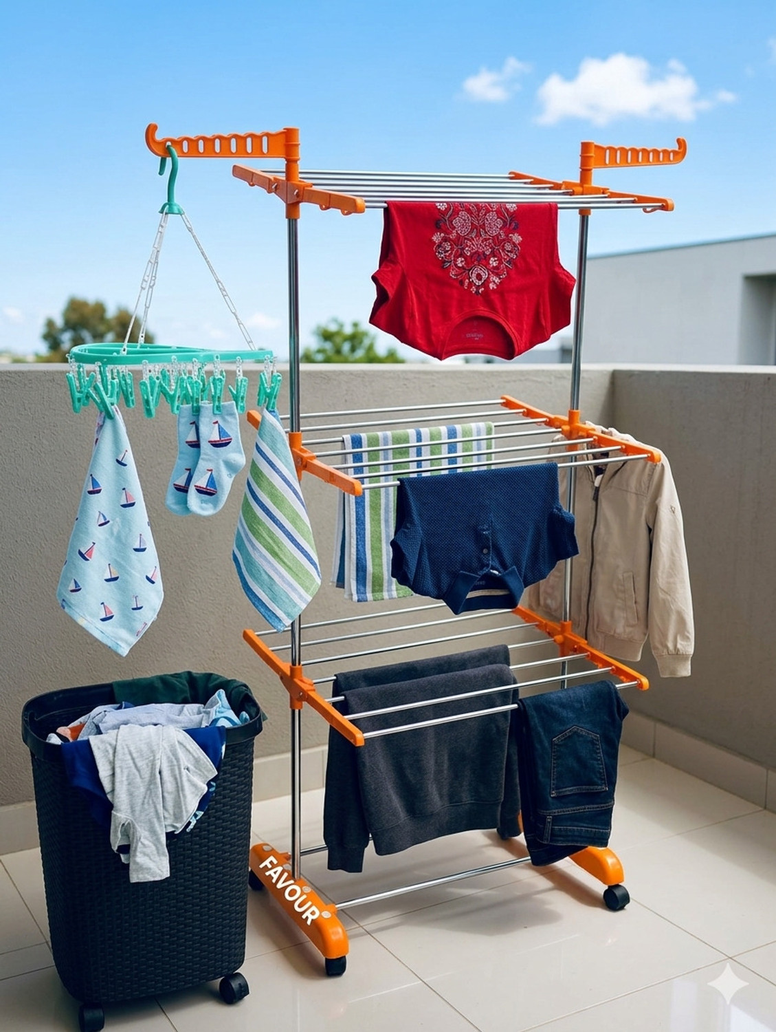 FAVOUR Steel Floor Cloth Dryer Stand FV006  (3 Tier)
