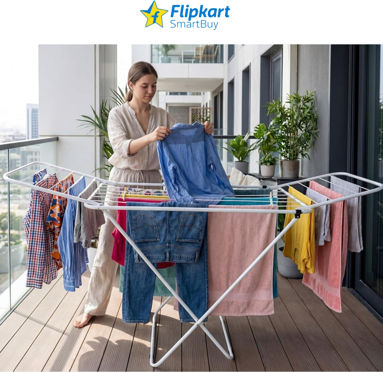 Image of Flipkart SmartBuy Steel Floor Cloth Dryer Stand Pipe Cloth Stand Black Big FSB-004 (1 Tier)