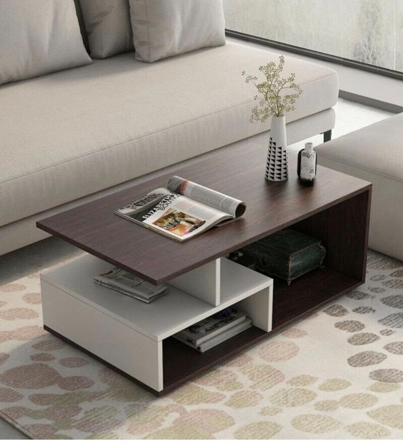Image of FORKTAIL Engineered Wood Center Table /Teapoy with Shelve for Living Room Engineered Wood Coffee Table (Finish Color - Brown Textured, DIY(Do-It-Yourself))
