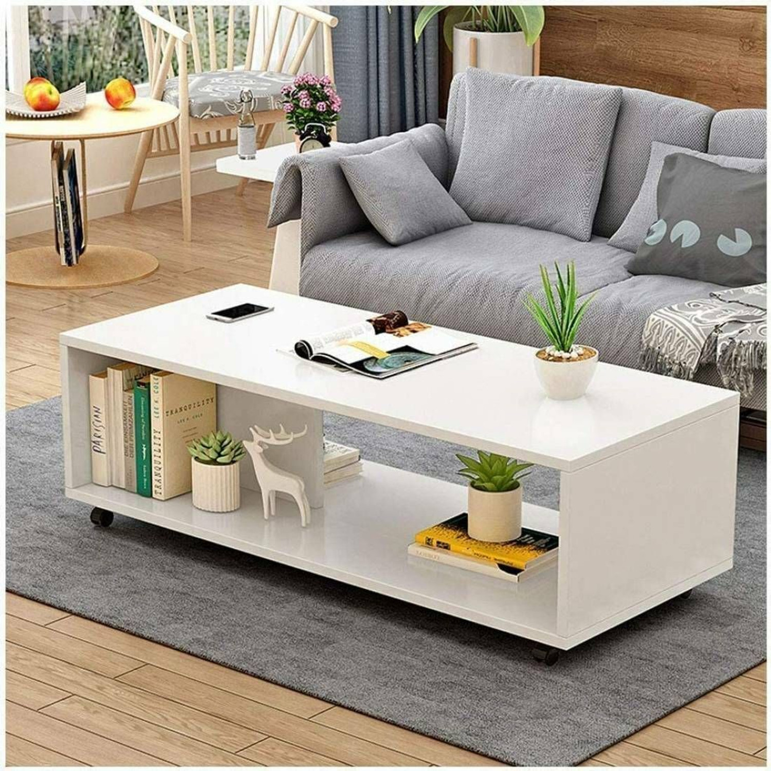 Image of FORKTAIL Engineered Wood Center Table /Teapoy with Shelve for Living Room Engineered Wood Coffee Table (Finish Color - Brown Textured, DIY(Do-It-Yourself))