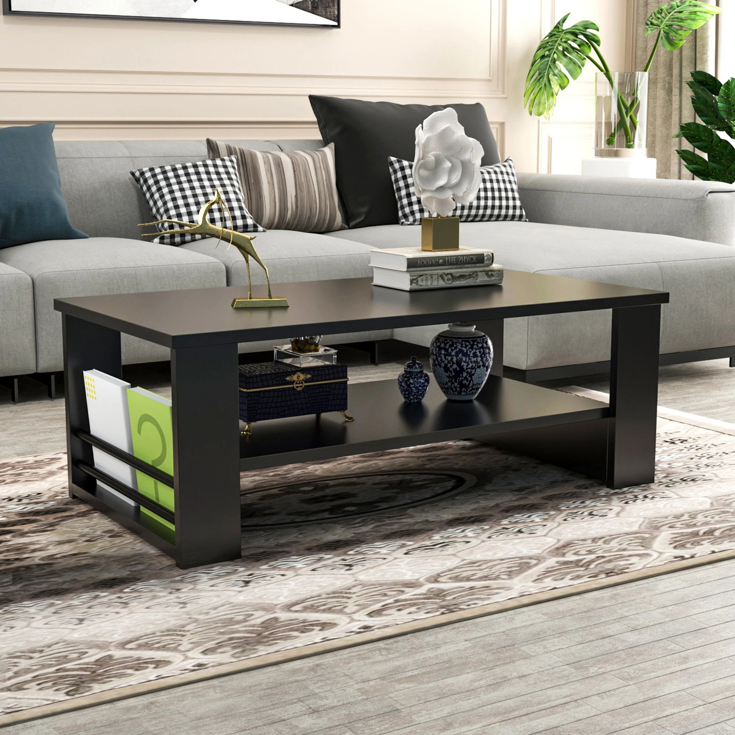 Image of FORKTAIL Engineered Wood Center Table /Teapoy with Shelve for Living Room Engineered Wood Coffee Table (Finish Color - Brown Textured, DIY(Do-It-Yourself))