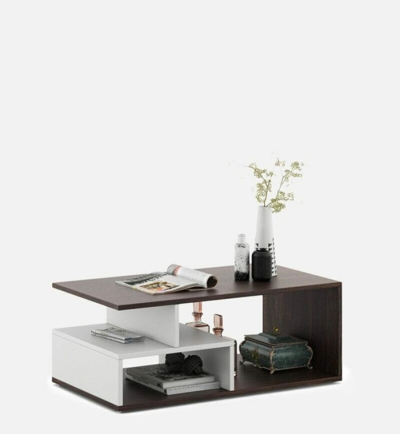Image of FORKTAIL Engineered Wood Center Table /Teapoy with Shelve for Living Room Engineered Wood Coffee Table (Finish Color - Brown Textured, DIY(Do-It-Yourself))