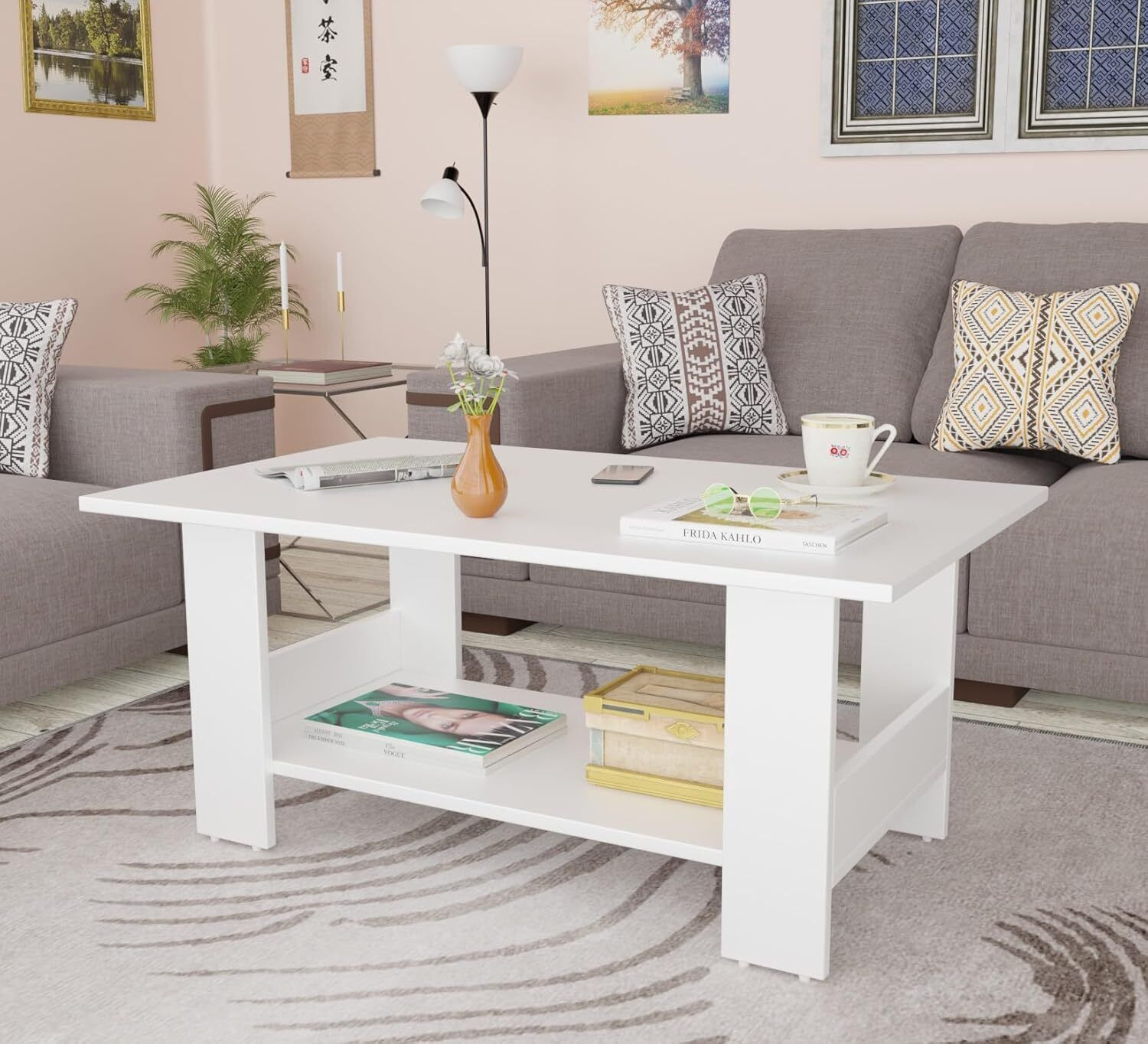 Image of FORKTAIL Engineered Wood Center Table /Teapoy with Shelve for Living Room Engineered Wood Coffee Table (Finish Color - Brown Textured, DIY(Do-It-Yourself))