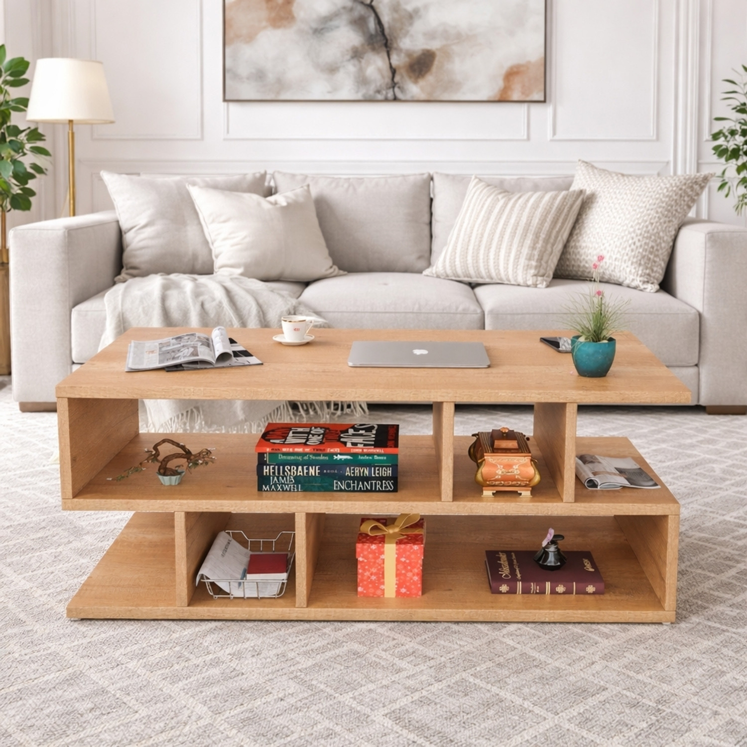 Image of FORKTAIL Engineered Wood Center Table /Teapoy with Shelve for Living Room Engineered Wood Coffee Table (Finish Color - Brown Textured, DIY(Do-It-Yourself))