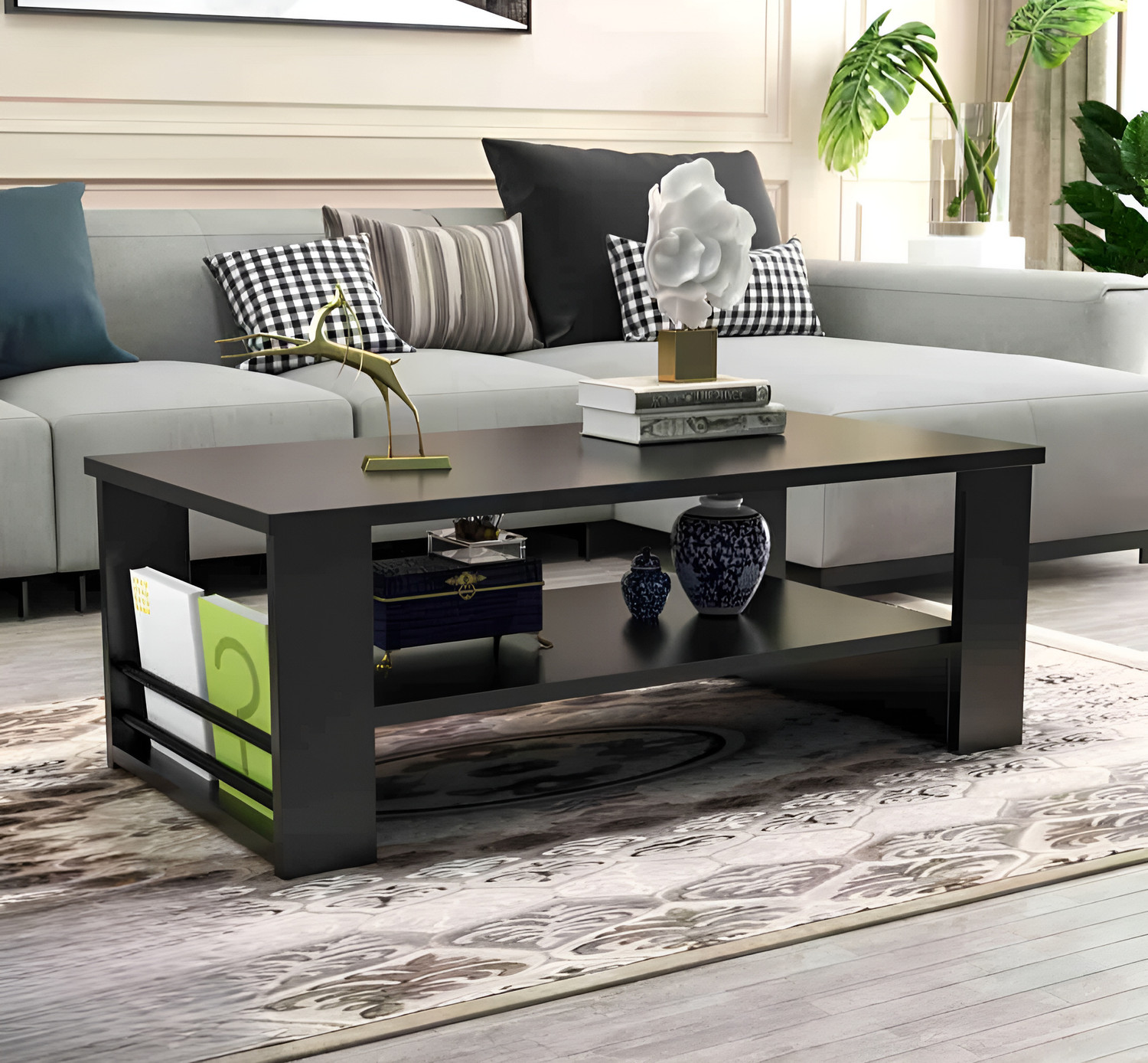 Image of FORKTAIL Engineered Wood Center Table /Teapoy with Shelve for Living Room Engineered Wood Coffee Table (Finish Color - Brown Textured, DIY(Do-It-Yourself))
