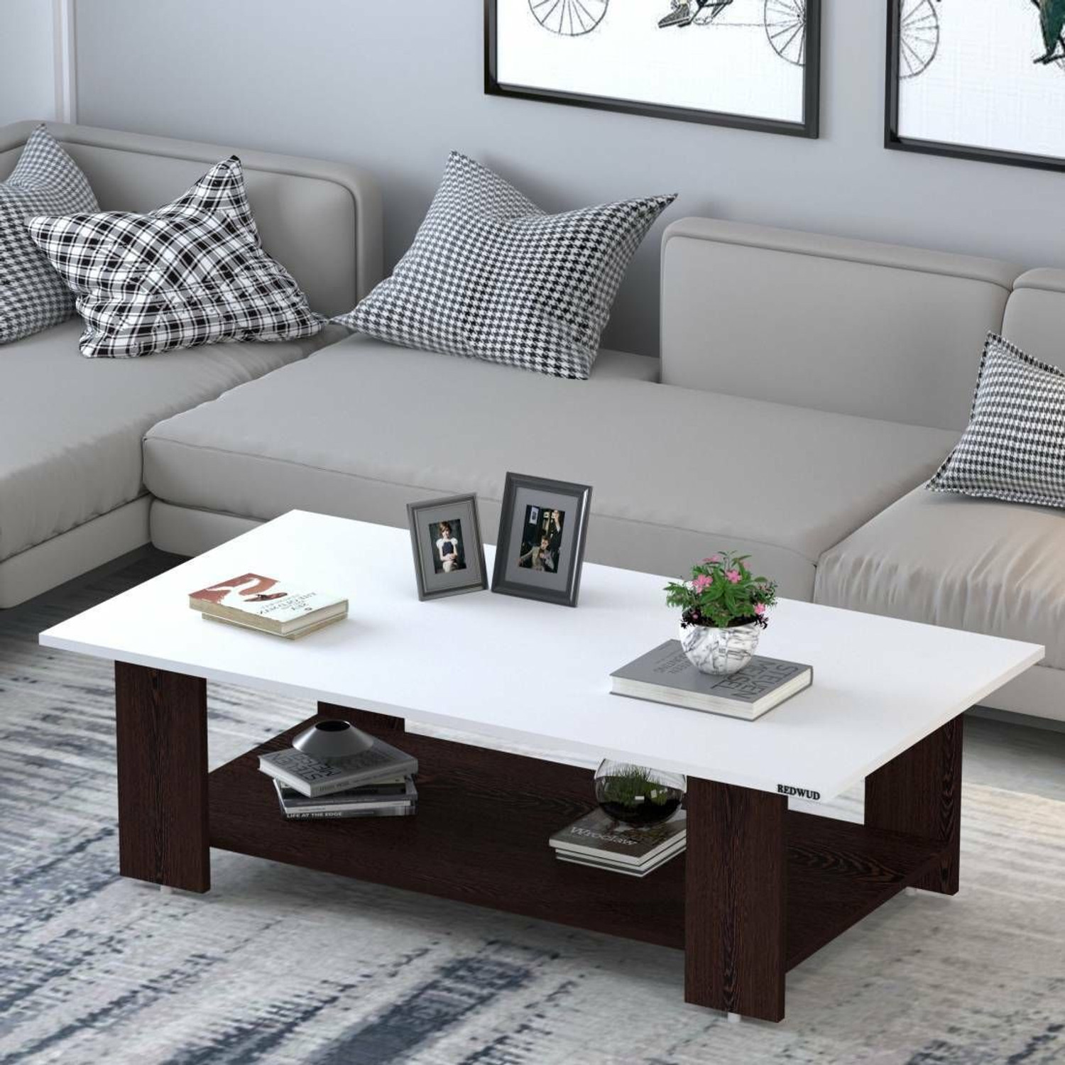 Image of FORKTAIL Engineered Wood Center Table /Teapoy with Shelve for Living Room Engineered Wood Coffee Table (Finish Color - Brown Textured, DIY(Do-It-Yourself))