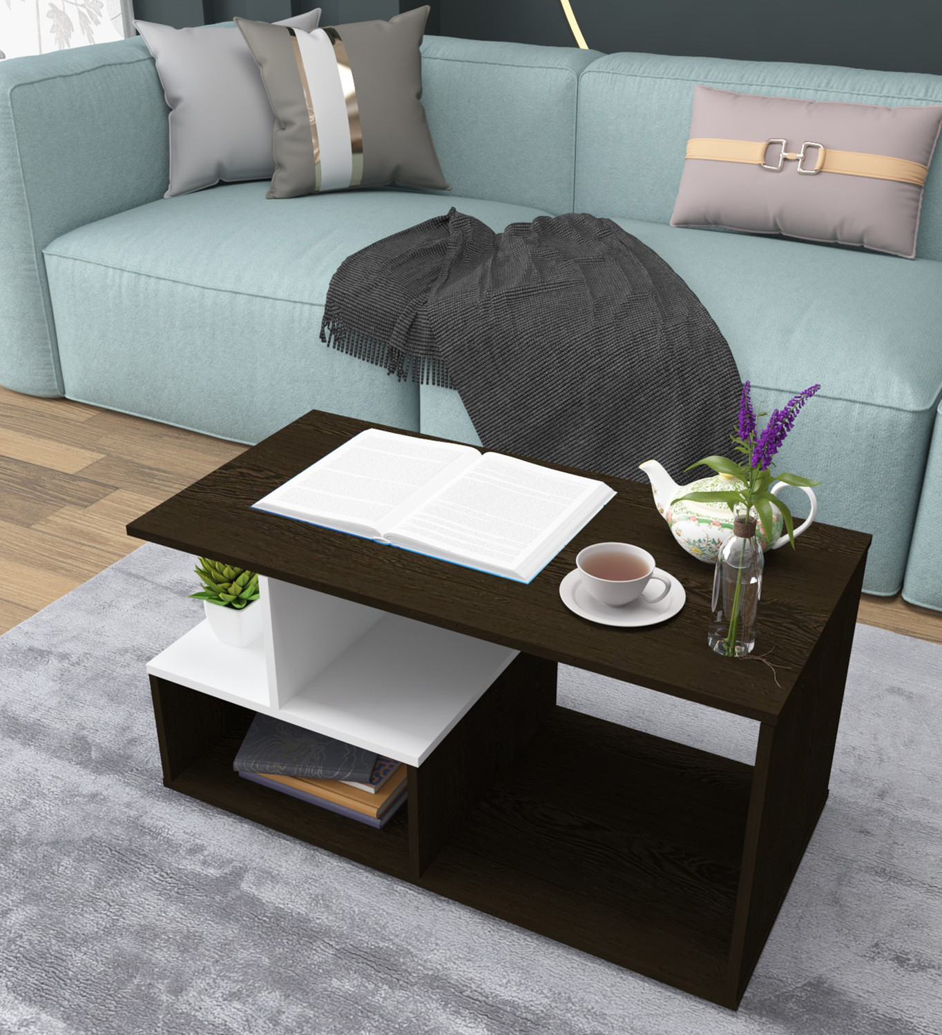 Image of FORKTAIL Engineered Wood Center Table /Teapoy with Shelve for Living Room Engineered Wood Coffee Table (Finish Color - Brown Textured, DIY(Do-It-Yourself))
