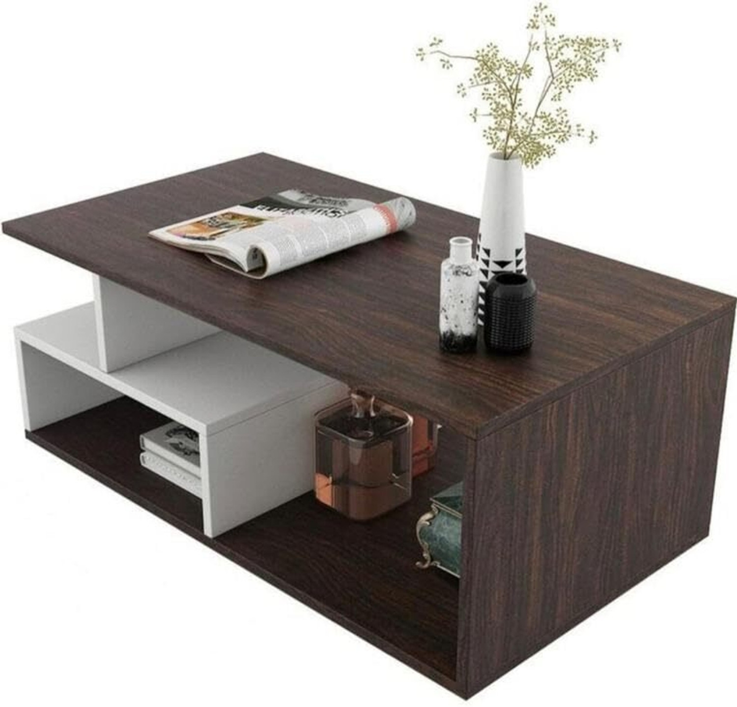 Image of FORKTAIL Engineered Wood Center Table /Teapoy with Shelve for Living Room Engineered Wood Coffee Table (Finish Color - Brown Textured, DIY(Do-It-Yourself))