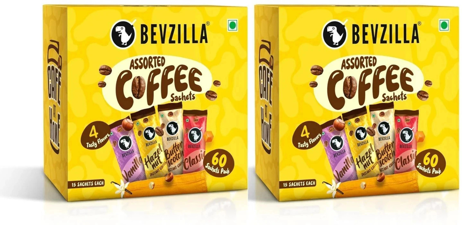 Bevzilla 120 Instant Coffee Sachets Box, Arabica Coffee - 30 Sachet Ea