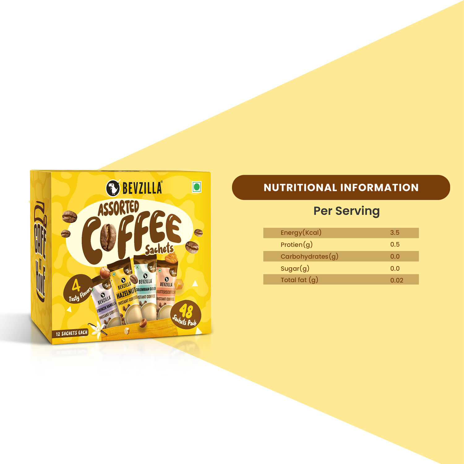 Image of Bevzilla Instant Coffee Powder - 48 Sachets Box,Assorted Flavour,12 Sachets Each Flavour Instant Coffee