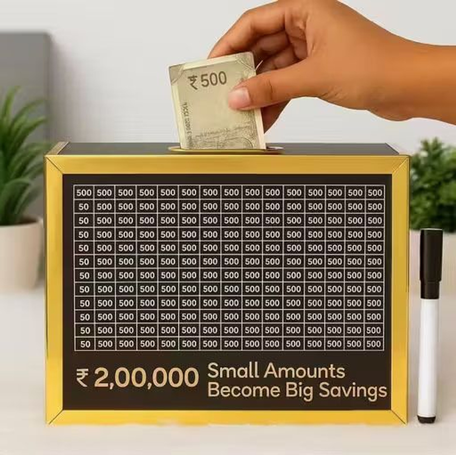 Image of Kindly 1,00,000 Rupees Money Saving Piggy Bank | Wooden Piggy Bank with Easy Tracking Coin Bank (Brown)
