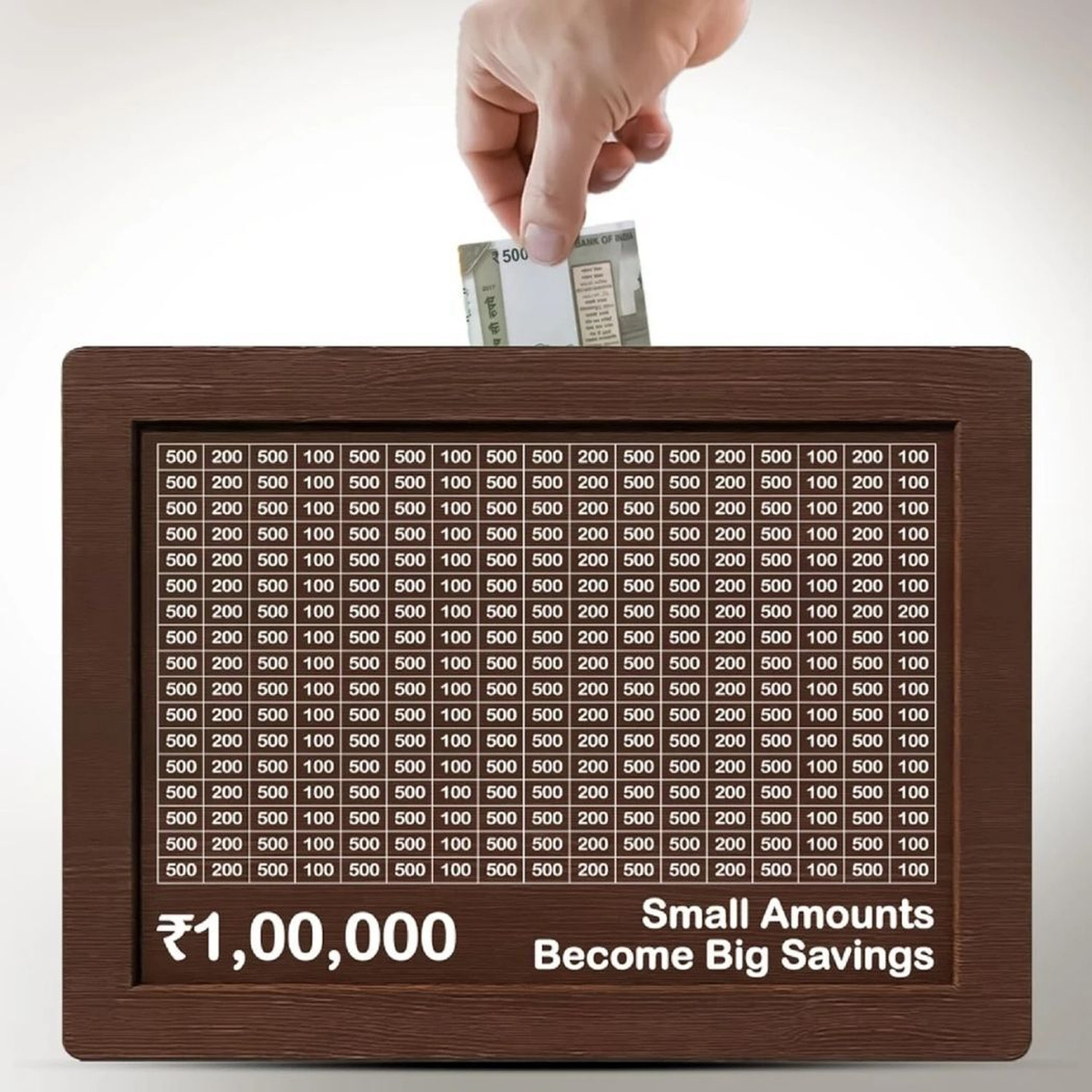 Image of Kindly 1,00,000 Rupees Money Saving Piggy Bank | Wooden Piggy Bank with Easy Tracking Coin Bank (Brown)