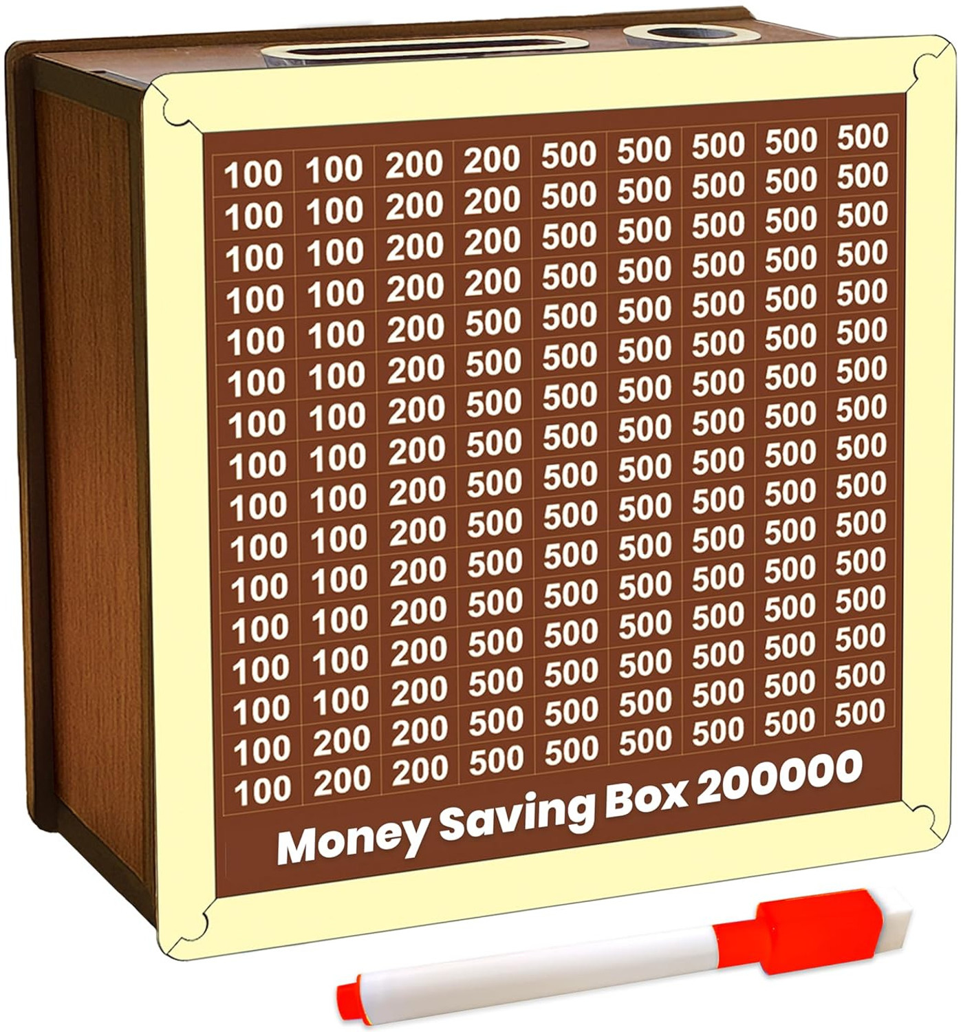 Image of Kindly 1,00,000 Rupees Money Saving Piggy Bank | Wooden Piggy Bank with Easy Tracking Coin Bank (Brown)