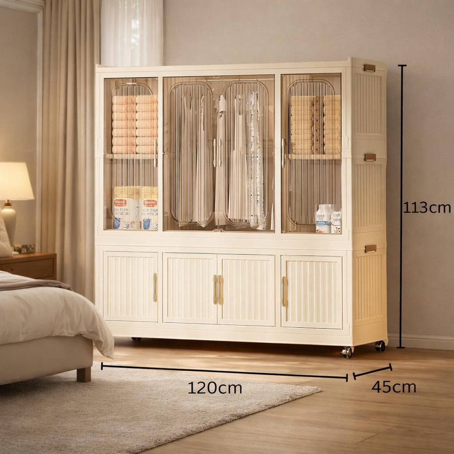 Image of Hemovia 8 Door 12 Shelf Plastic Foldable Wardrobe for Clothes Plastic Cloth Rack PP Collapsible Wardrobe (Finish Color - White-651, DIY(Do-It-Yourself))
