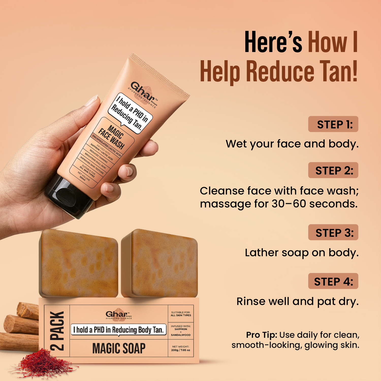 Image of Ghar Soaps De-Tan Magic Combo - Magic Soap Pack of 2 & Magic Facewash (3 Items in the set)