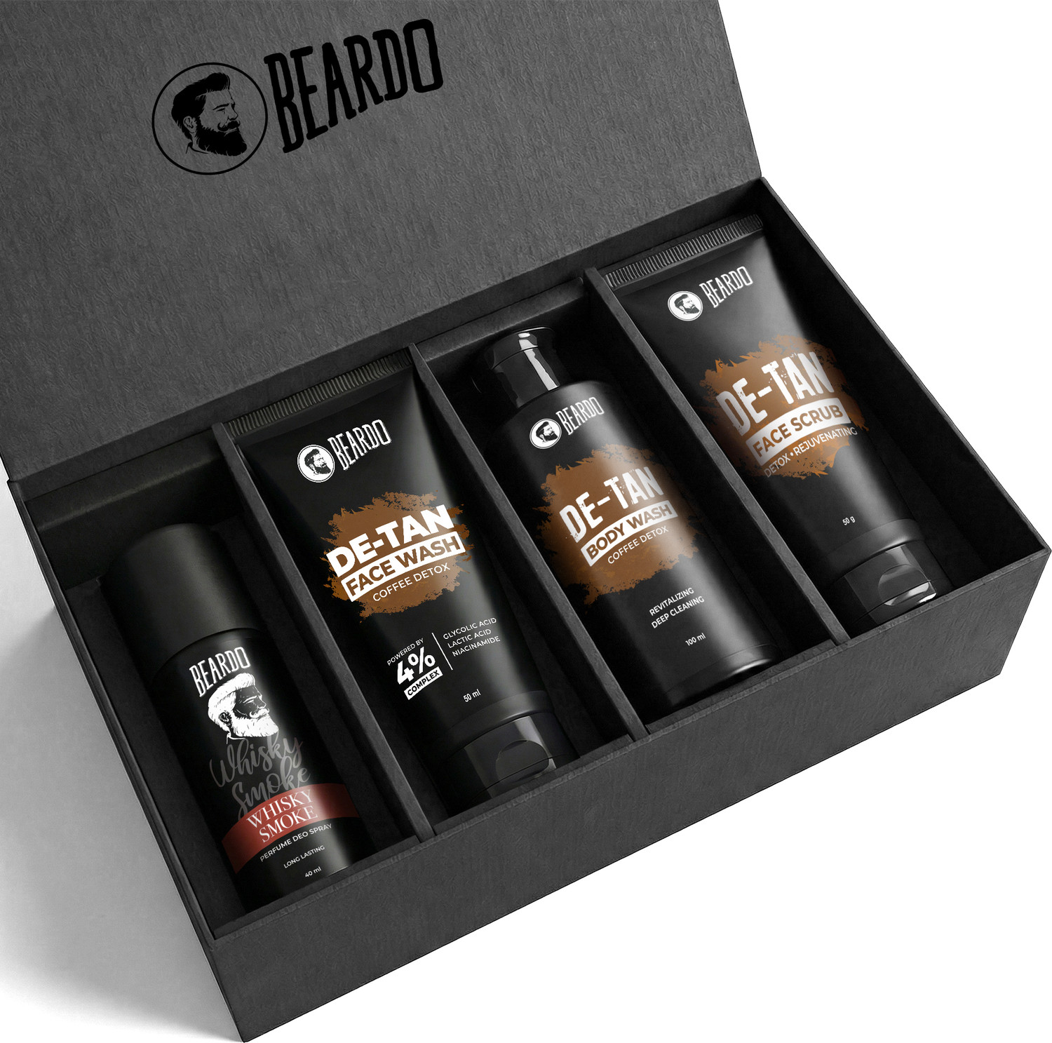 BEARDO Ban The Tan Kit| Face Wash, Body Wash & Face Scrub and Whisky Smoke Deo For Men