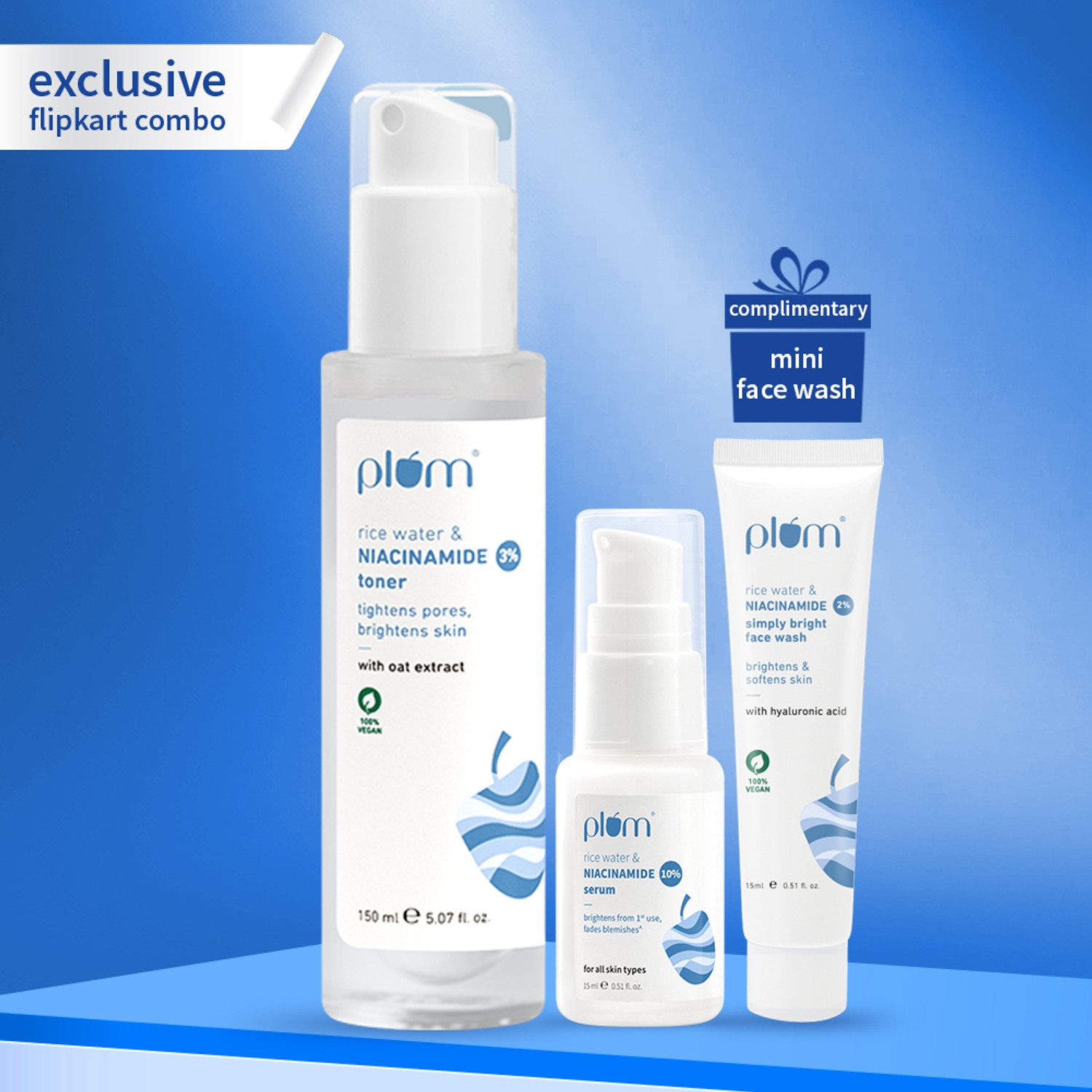 Plum Niacinamide Glow combo, with FREE 2% Niacinamide & Rice Water Face Wash 15 g
