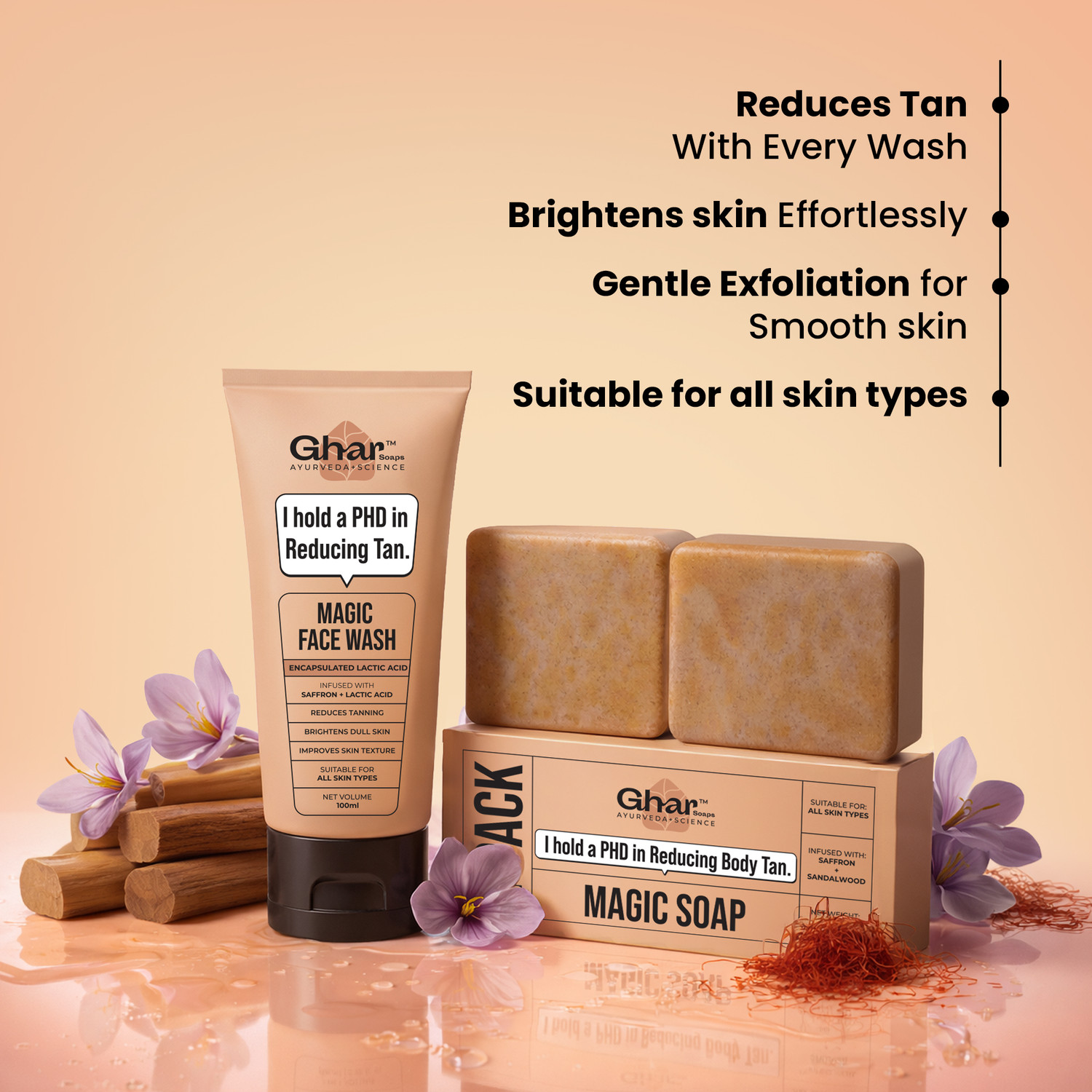 Image of Ghar Soaps De-Tan Magic Combo - Magic Soap Pack of 2 & Magic Facewash (3 Items in the set)