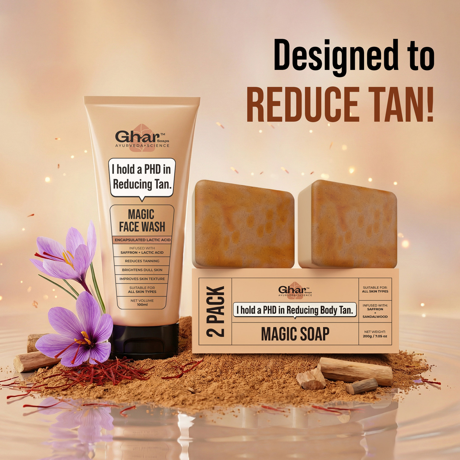 Image of Ghar Soaps De-Tan Magic Combo - Magic Soap Pack of 2 & Magic Facewash (3 Items in the set)