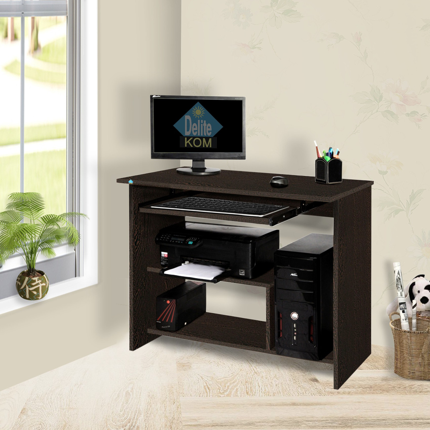 Delite Kom melanza Engineered Wood Computer Desk  (Straight, Finish Color - Wenge, Knock Down)