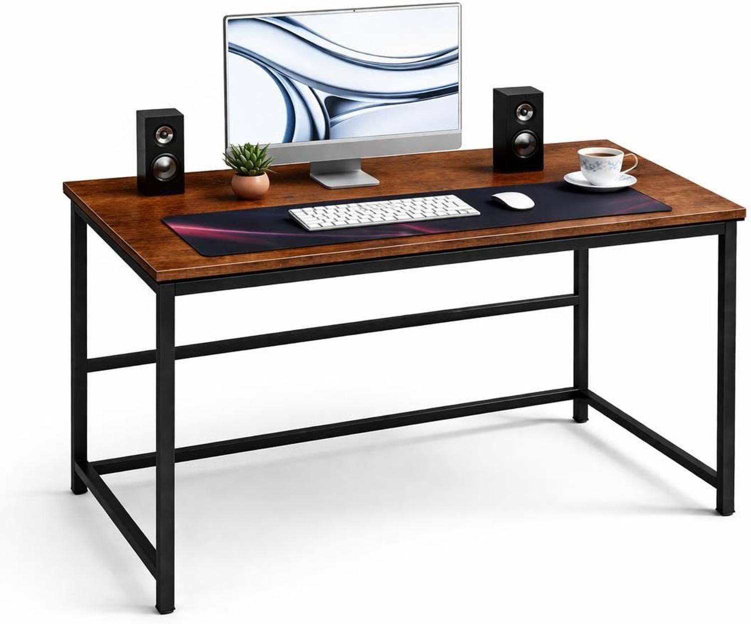 Image of Dumos Computer Desk with Metal Frame | Study & Office Table for Home Engineered Wood Office Table (Free Standing, Finish Color - Premium Brown, DIY(Do-It-Yourself))