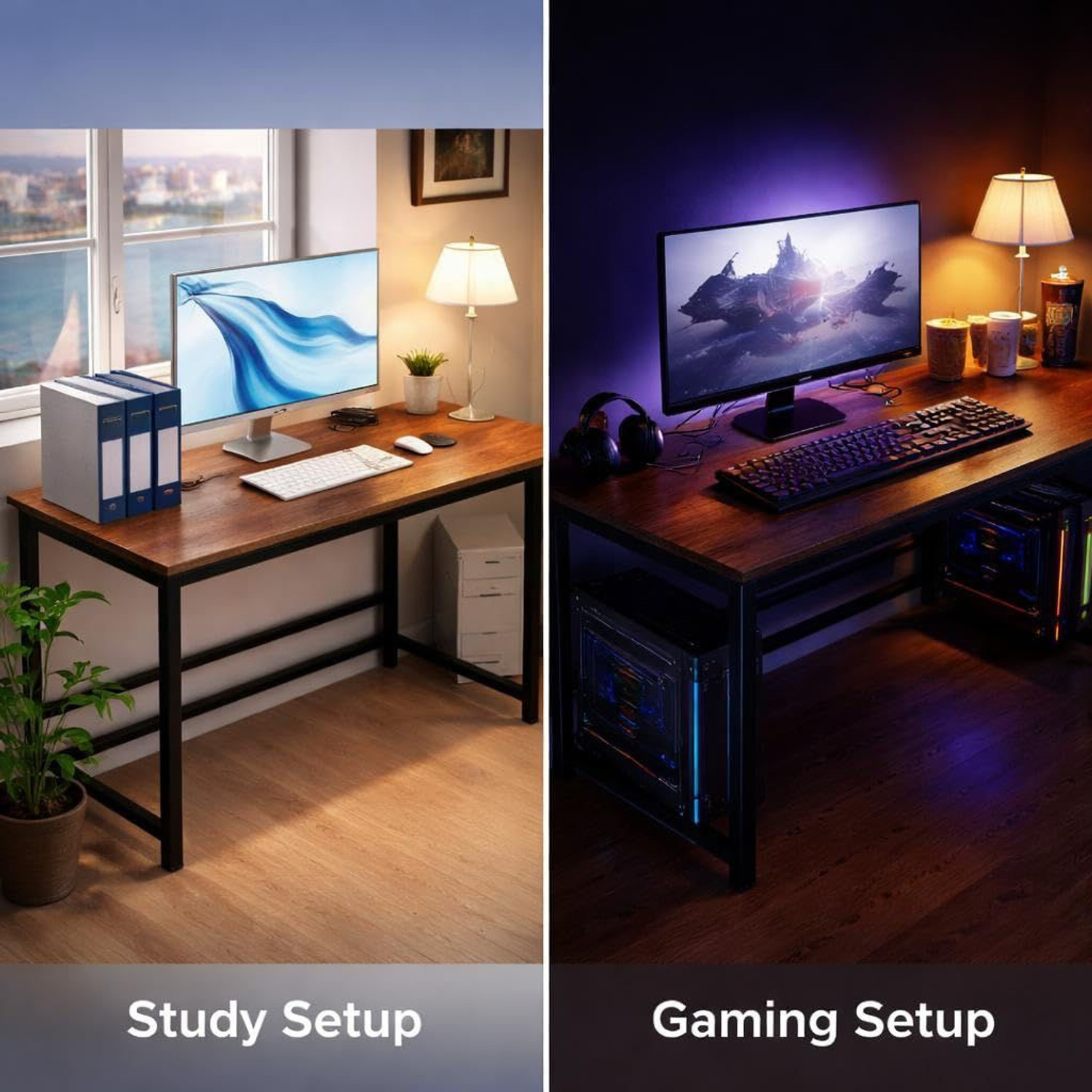 Image of Dumos Computer Desk with Metal Frame | Study & Office Table for Home Engineered Wood Office Table (Free Standing, Finish Color - Premium Brown, DIY(Do-It-Yourself))