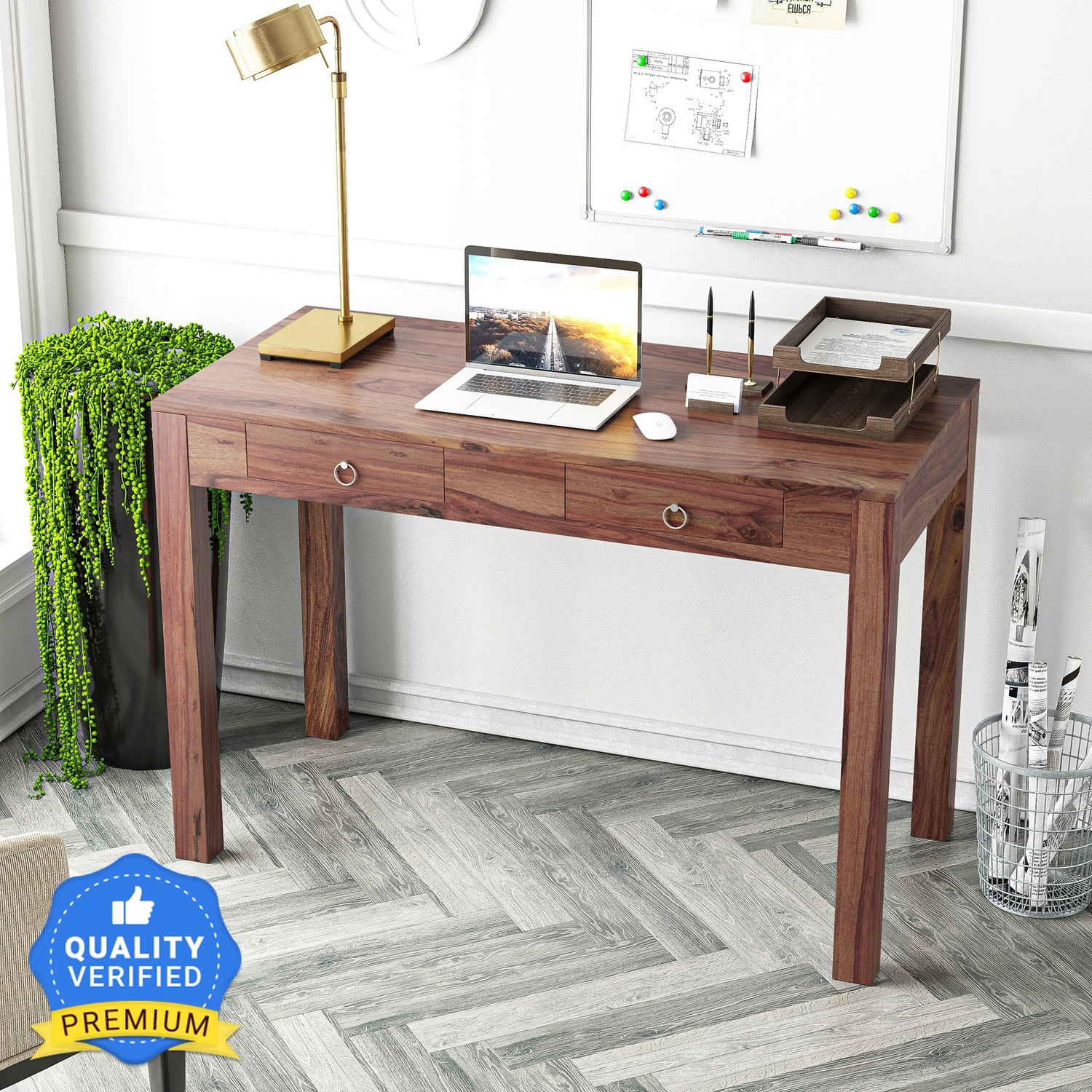 Meera Sheesham Wood Computer Desk – Solid Brown Finish