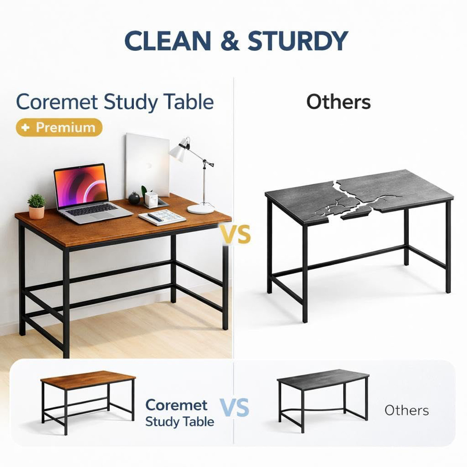 Image of Dumos Computer Desk with Metal Frame | Study & Office Table for Home Engineered Wood Office Table (Free Standing, Finish Color - Premium Brown, DIY(Do-It-Yourself))