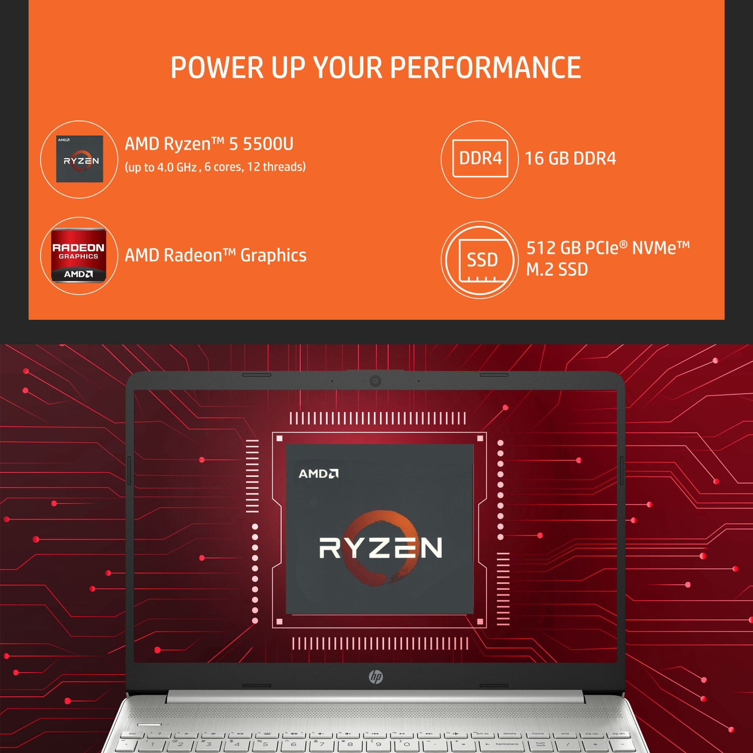 Image of HP AMD Ryzen 5 Hexa Core 5500U - (16 GB /512 GB SSD /Windows 11 Home) 15s- eq2182AU Thin and Light Laptop