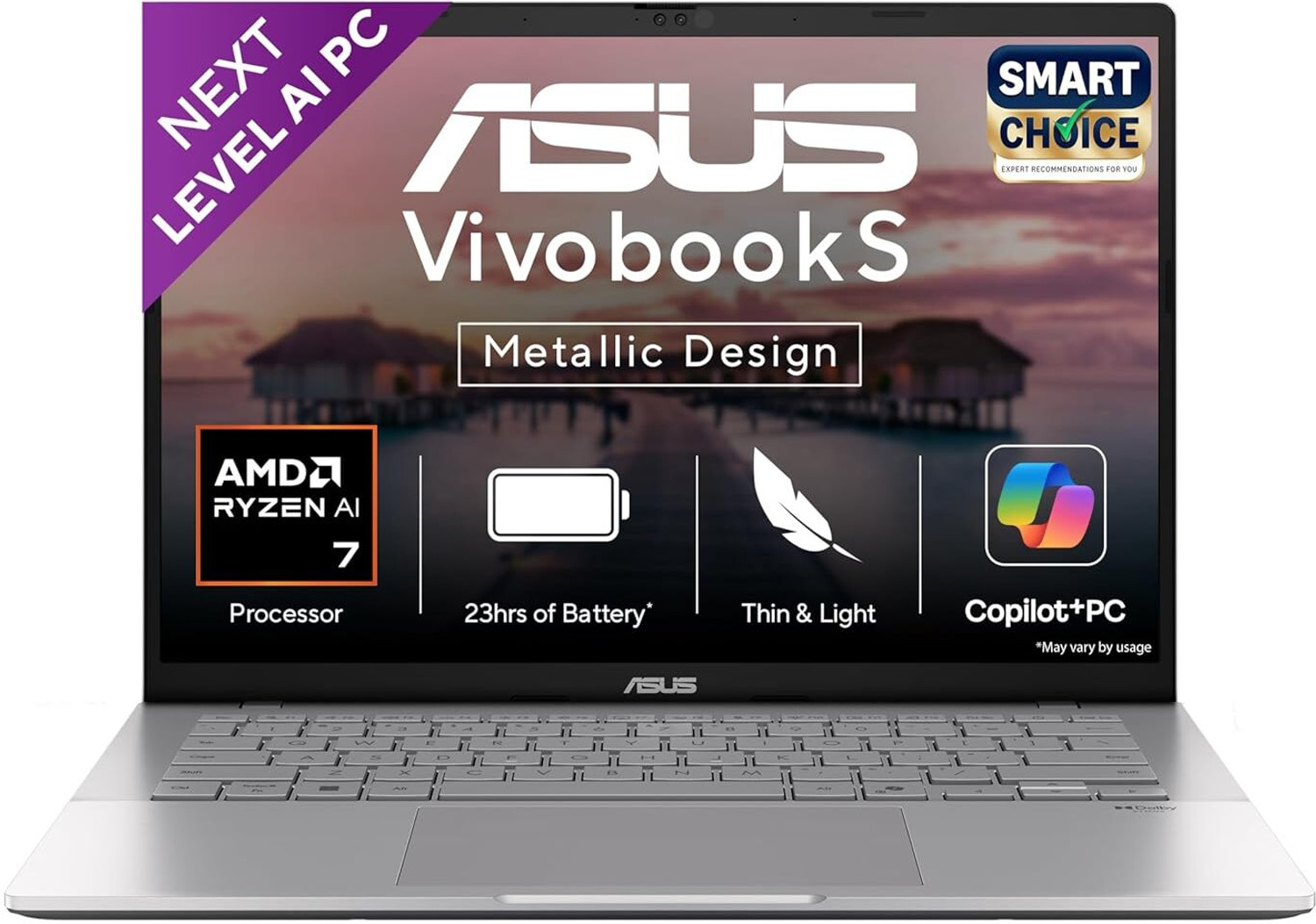 Image of ASUS Vivobook S14 AMD Ryzen 7 350 - (16 GB /1 TB SSD /Windows 11 Home) M3407KA-SF048WS Business Laptop (14 inch, Cool Silver, 1.59 kg, With MS Office)