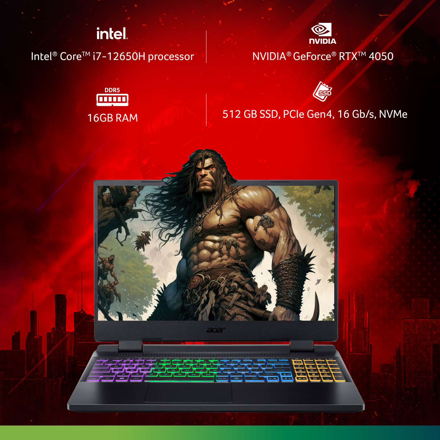 Image of Acer Nitro 5 Intel Core i7 12th Gen 12650H - (16 GB /512 GB SSD /Windows 11 Home /6 GB Graphics /NVIDIA GeForce RTX 4050 /144 Hz) AN515-58-74GG Gaming Laptop