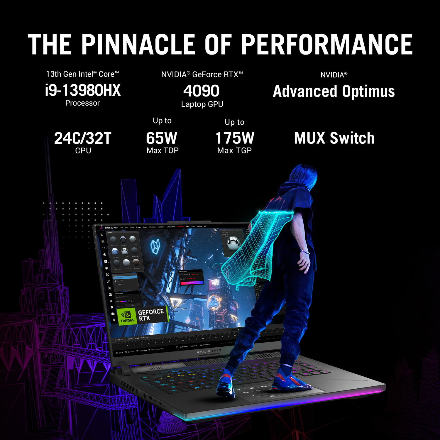 Image of ASUS ROG Strix SCAR 16 with 90WHr Battery Intel HX-Series Intel Core i9 13th Gen 13980HX - (32 GB /1 TB SSD /Windows 11 Home /16 GB Graphics /NVIDIA GeForce RTX 4090 /240 HZ /175 TGP) G634JY-NM054WS Gaming Laptop
