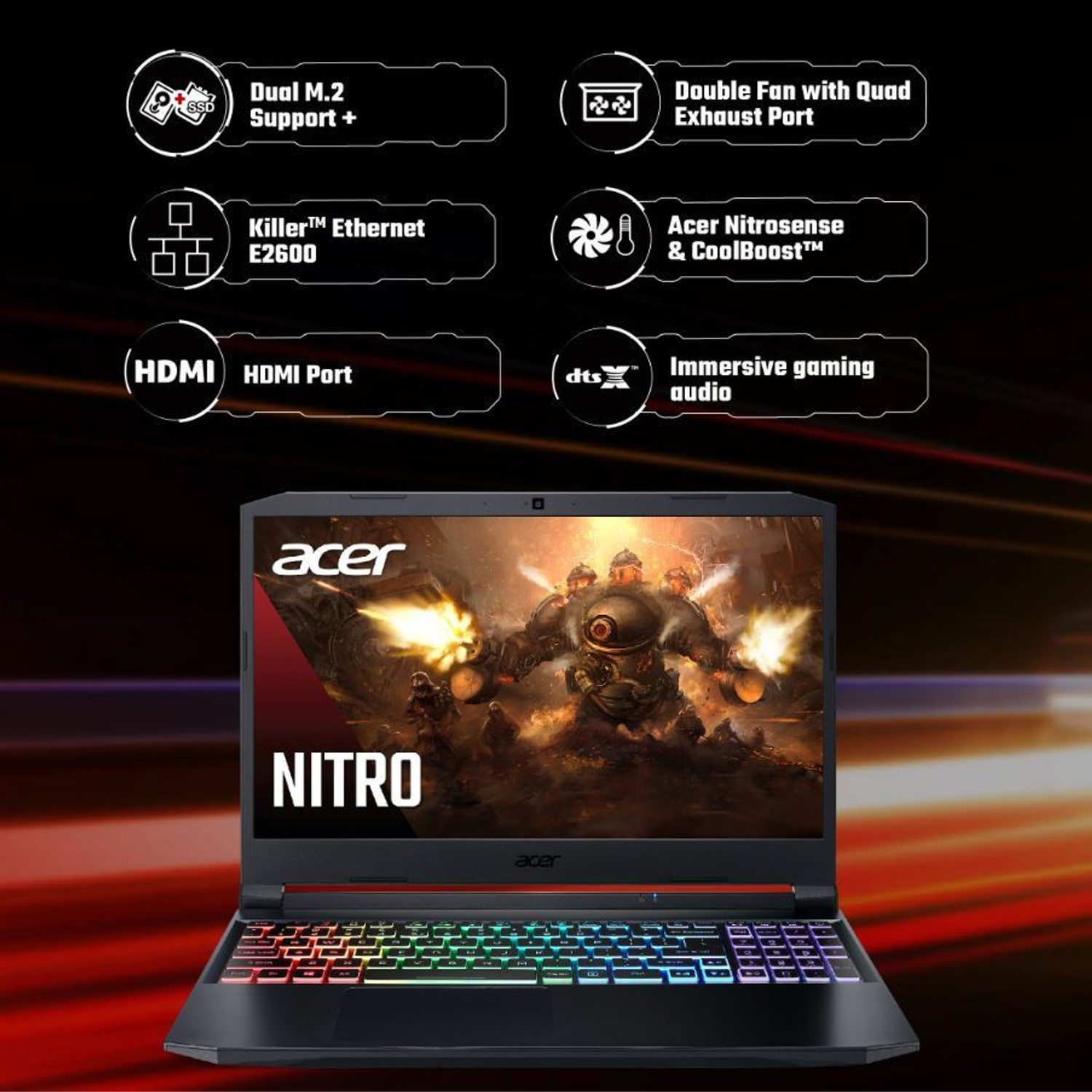 Image of Acer Nitro 5 AMD Ryzen 5 Hexa Core 5600H - (16 GB /1 TB HDD /512 GB SSD /Windows 11 Home /4 GB Graphics /NVIDIA GeForce RTX 3050) AN515-45 Gaming Laptop
