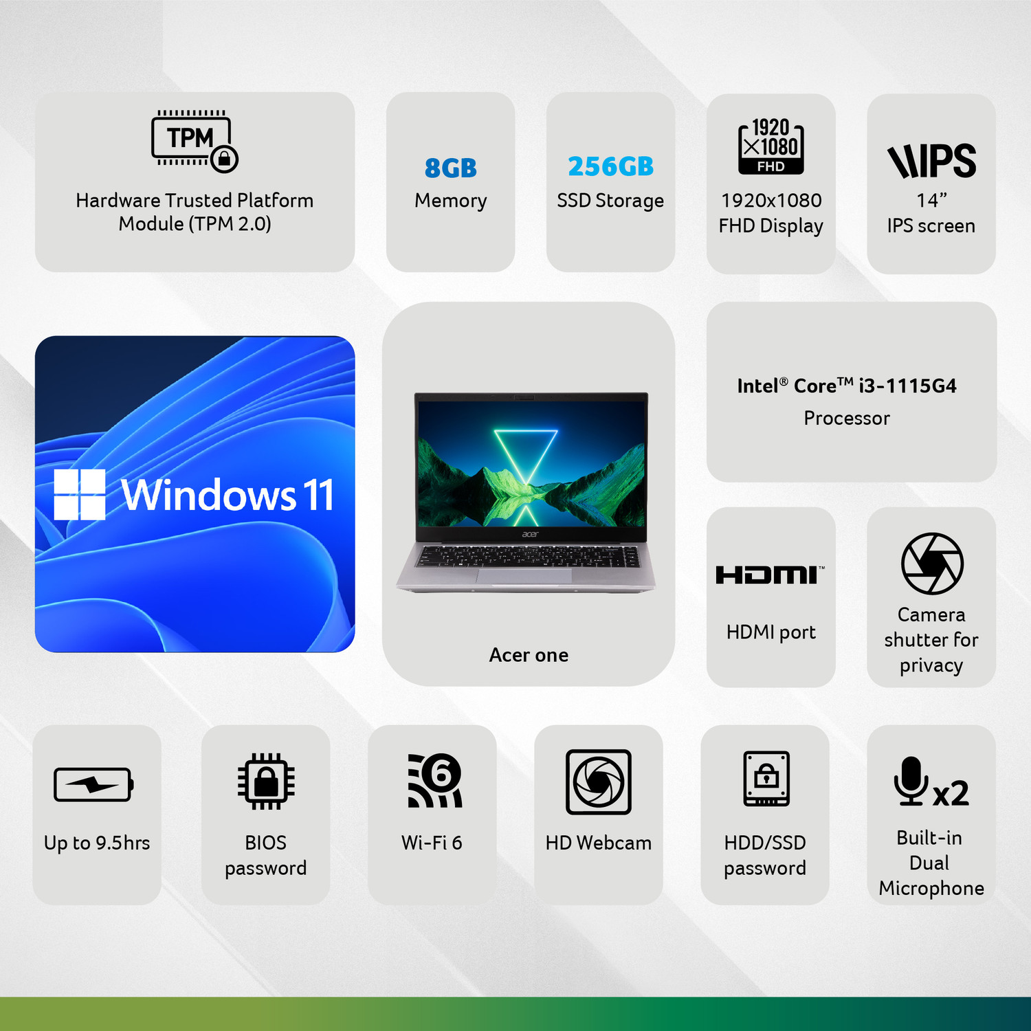 Image of Acer One Intel Core i3 11th Gen 1115G4 - (8 GB /256 GB SSD /Windows 11 Home) One 14 Z8-415 Thin and Light Laptop