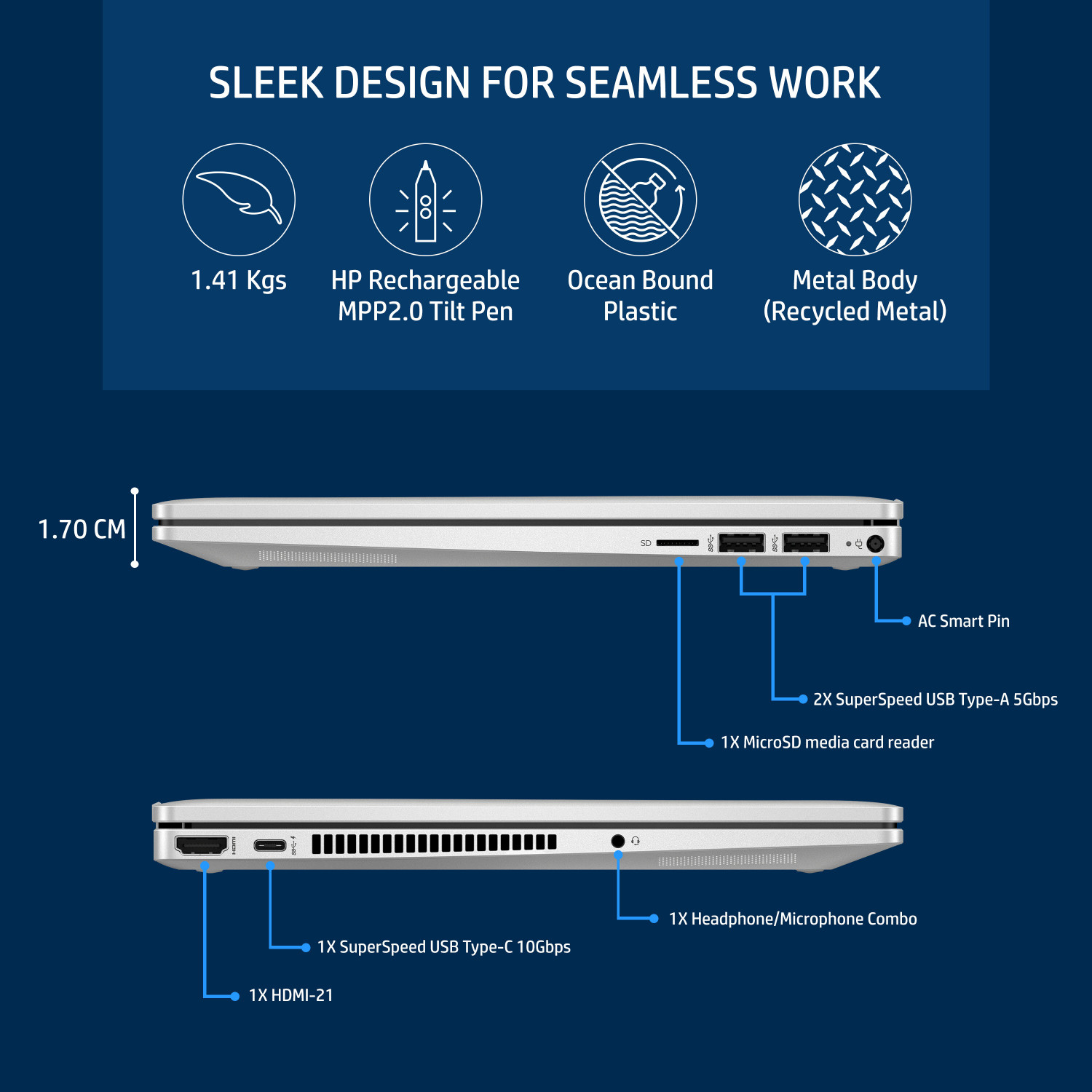 Image of HP Pavilion x360 Intel Core i5 13th Gen 1335U - (16 GB /1 TB SSD /Windows 11 Home) 14-ek1010TU 2 in 1 Laptop