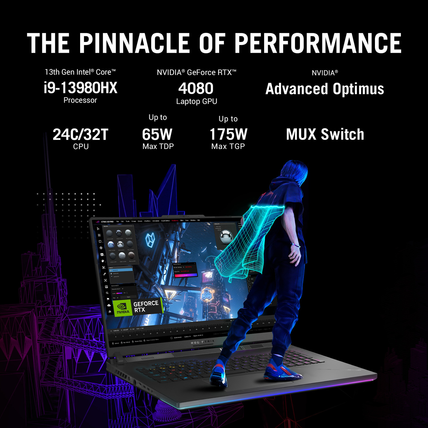 Image of ASUS ROG Strix SCAR 18 with 90WHr Battery Intel HX-Series Intel Core i9 13th Gen 13980HX - (32 GB /1 TB SSD /Windows 11 Home /12 GB Graphics /NVIDIA GeForce RTX 4080 /165 Hz /175 TGP) G834JZ-N5041WS Gaming Laptop