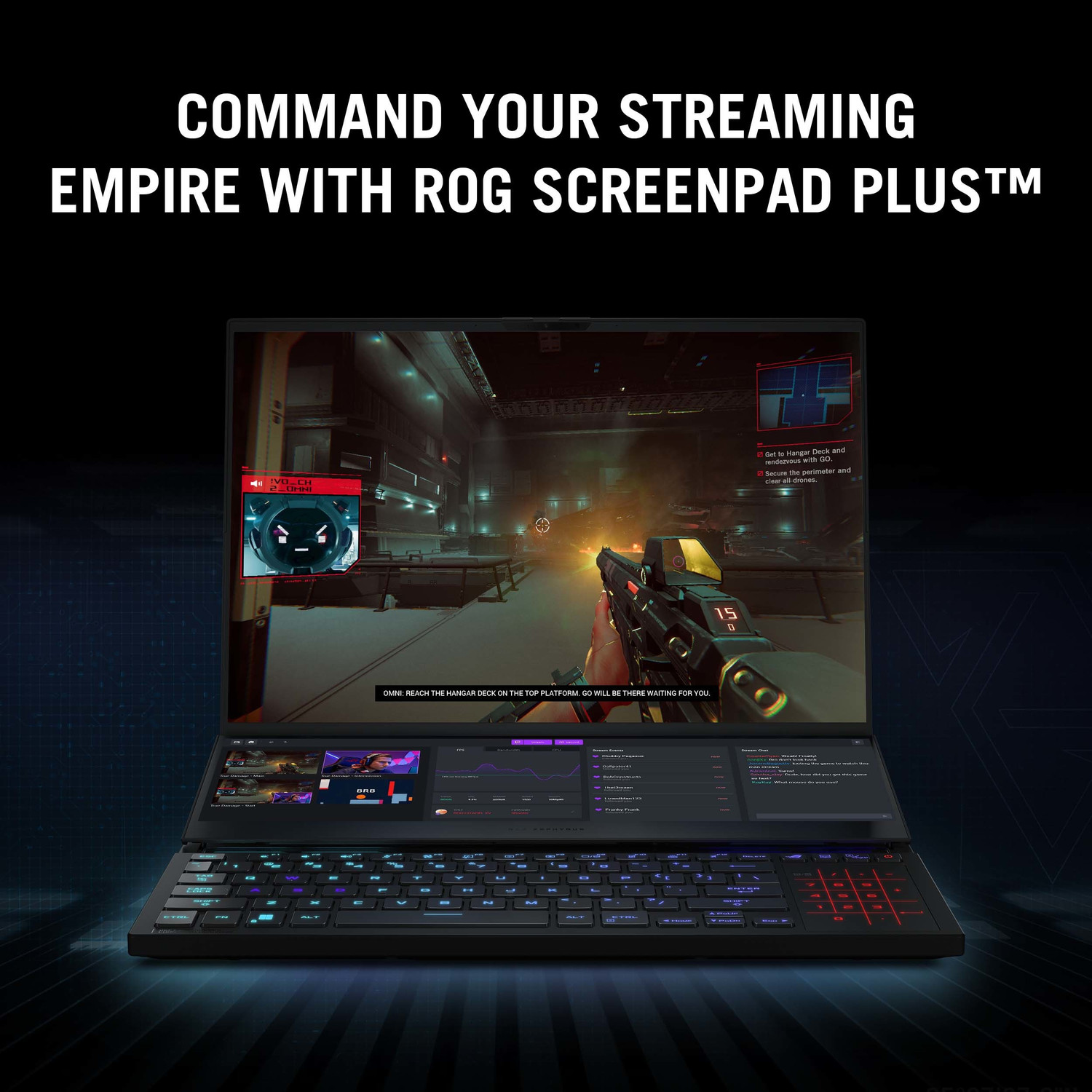 Image of ASUS ROG Zephyrus Duo 16 Dual Screen Laptop with 90Whr Battery AMD Ryzen 7 Octa Core 6800H - (32 GB /2 TB SSD /Windows 11 Home /6 GB Graphics /NVIDIA GeForce RTX 3060) GX650RM-LS019WS Gaming Laptop