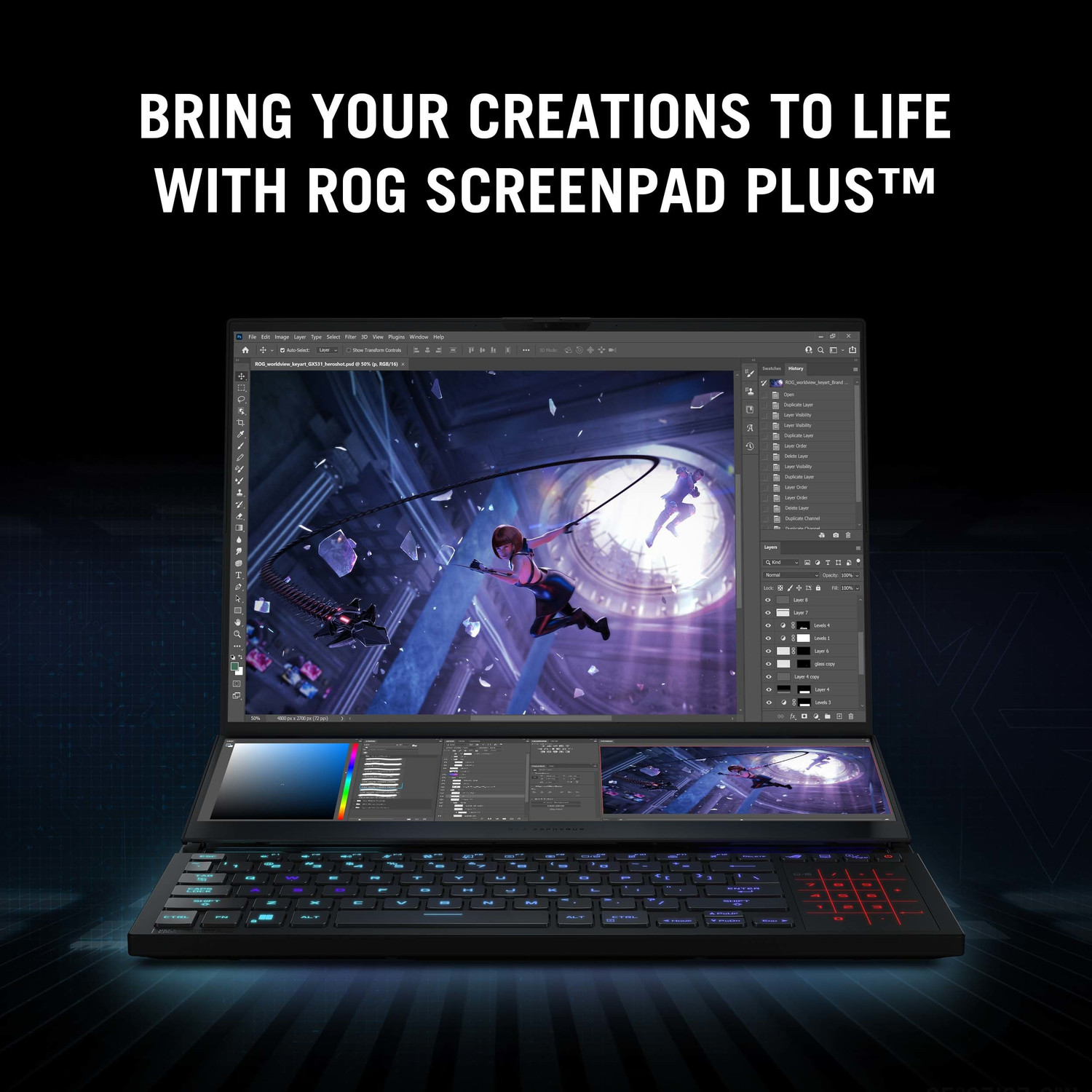 Image of ASUS ROG Zephyrus Duo 16 Dual Screen Laptop with 90Whr Battery AMD Ryzen 7 Octa Core 6800H - (32 GB /2 TB SSD /Windows 11 Home /6 GB Graphics /NVIDIA GeForce RTX 3060) GX650RM-LS019WS Gaming Laptop