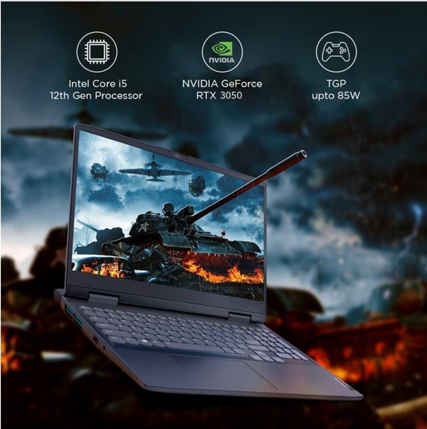 Image of Lenovo IdeaPad Gaming 3 Intel Core i5 12th Gen 12450H - (16 GB /512 GB SSD /Windows 11 Home /4 GB Graphics /NVIDIA GeForce RTX 3050 /85 W) 15IAH7 Gaming Laptop