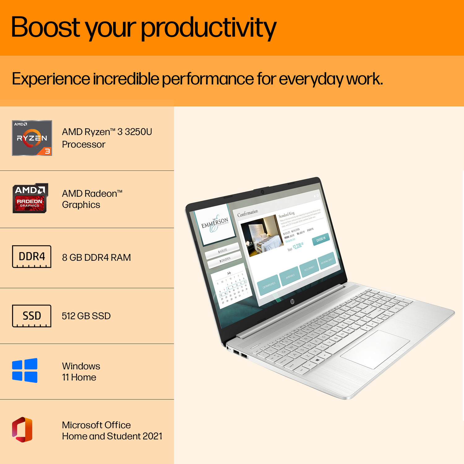 Image of HP 15s AMD Ryzen 3 Dual Core 3250U - (8 GB /512 GB SSD /Windows 11 Home) 15s- eq1580AU Thin and Light Laptop