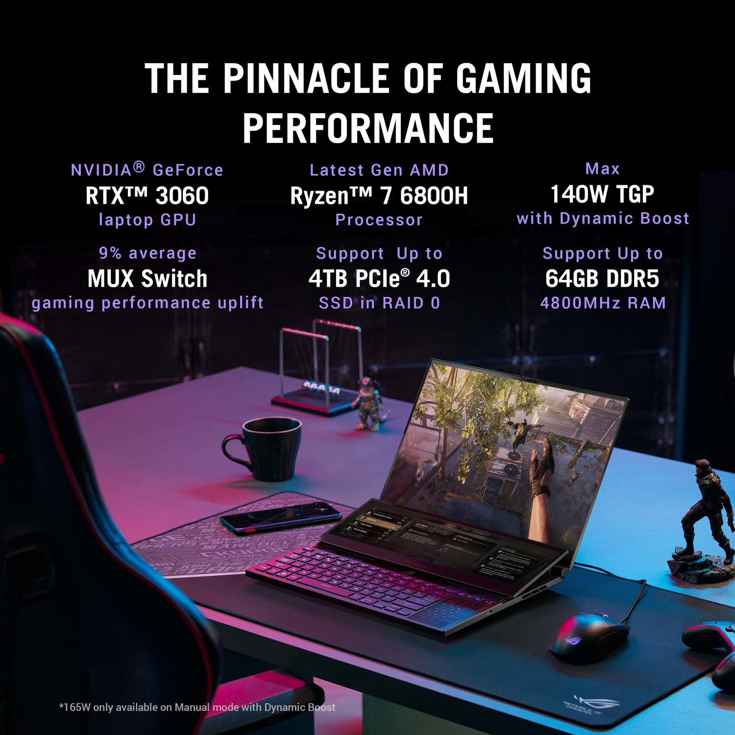 Image of ASUS ROG Zephyrus Duo 16 Dual Screen Laptop with 90Whr Battery AMD Ryzen 7 Octa Core 6800H - (32 GB /2 TB SSD /Windows 11 Home /6 GB Graphics /NVIDIA GeForce RTX 3060) GX650RM-LS019WS Gaming Laptop