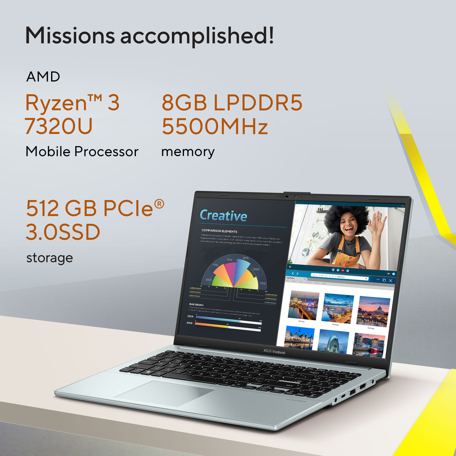 Image of ASUS Vivobook Go 15 AMD Ryzen 3 Quad Core 7320U - (8 GB /512 GB SSD /Windows 11 Home) E1504FA-NJ323WS Thin and Light Laptop